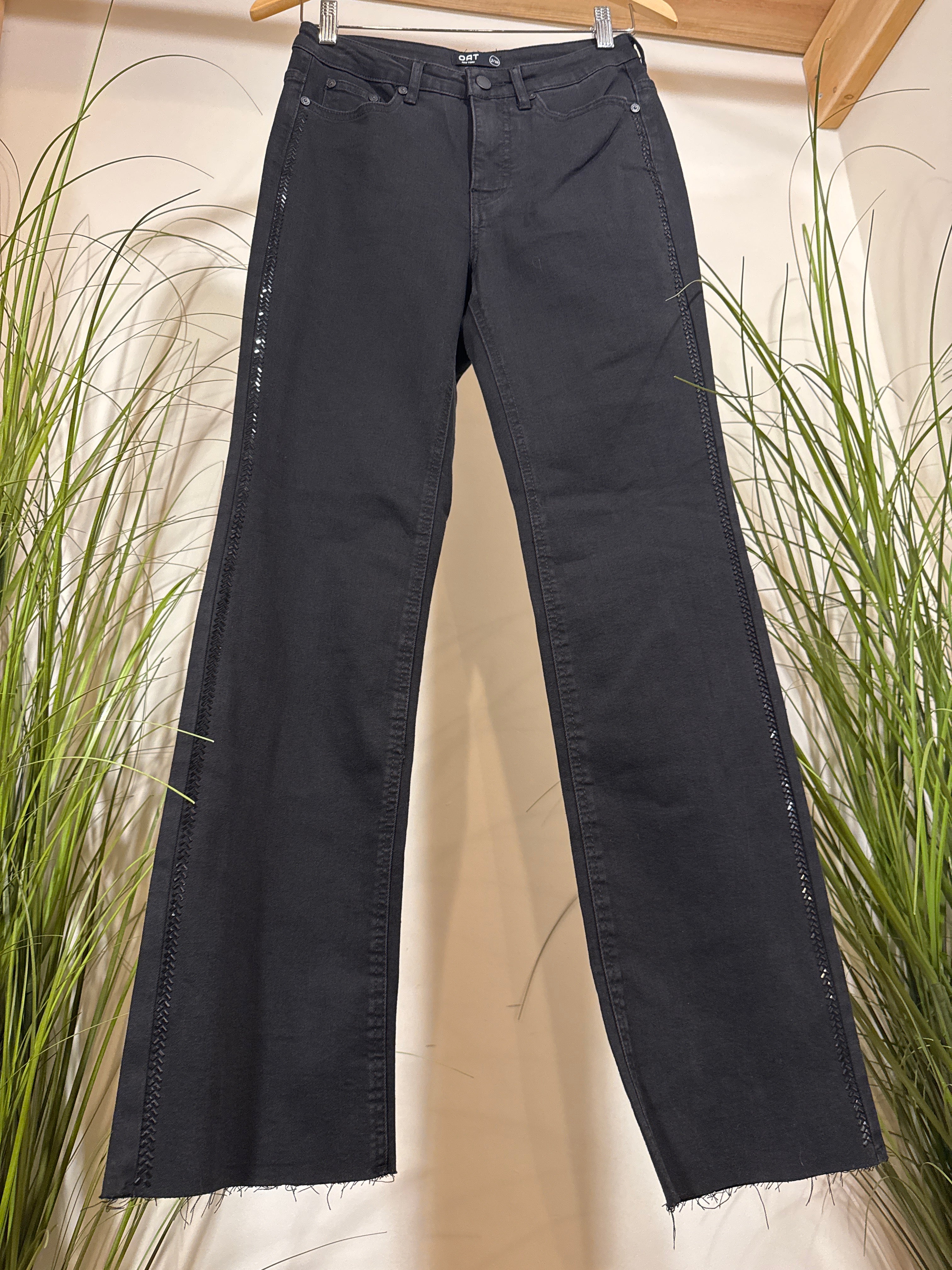 Oat New York Black Jeans-embellished rhinestone stripes