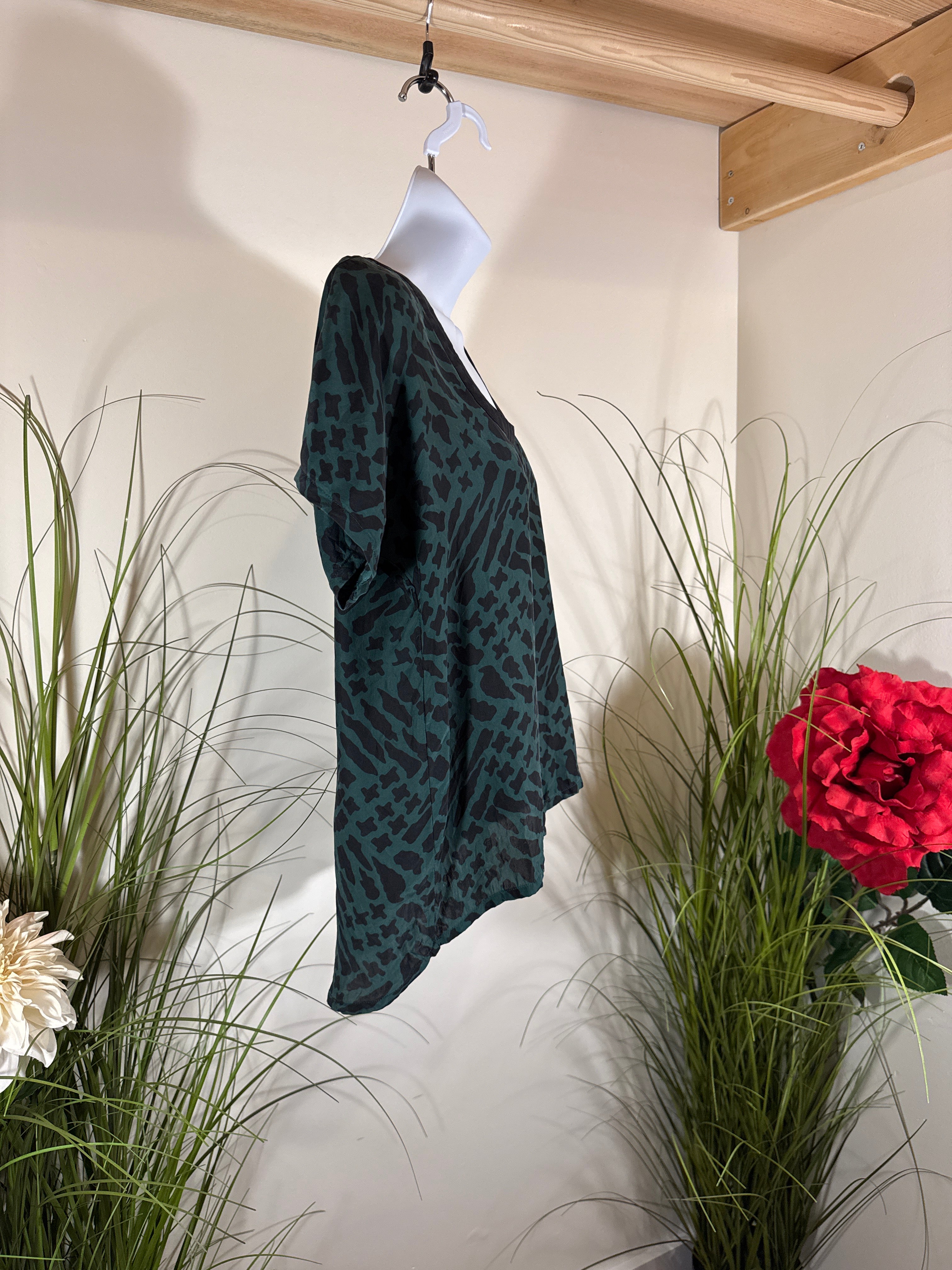 Stussy Black and Green Printed Silk Blouse