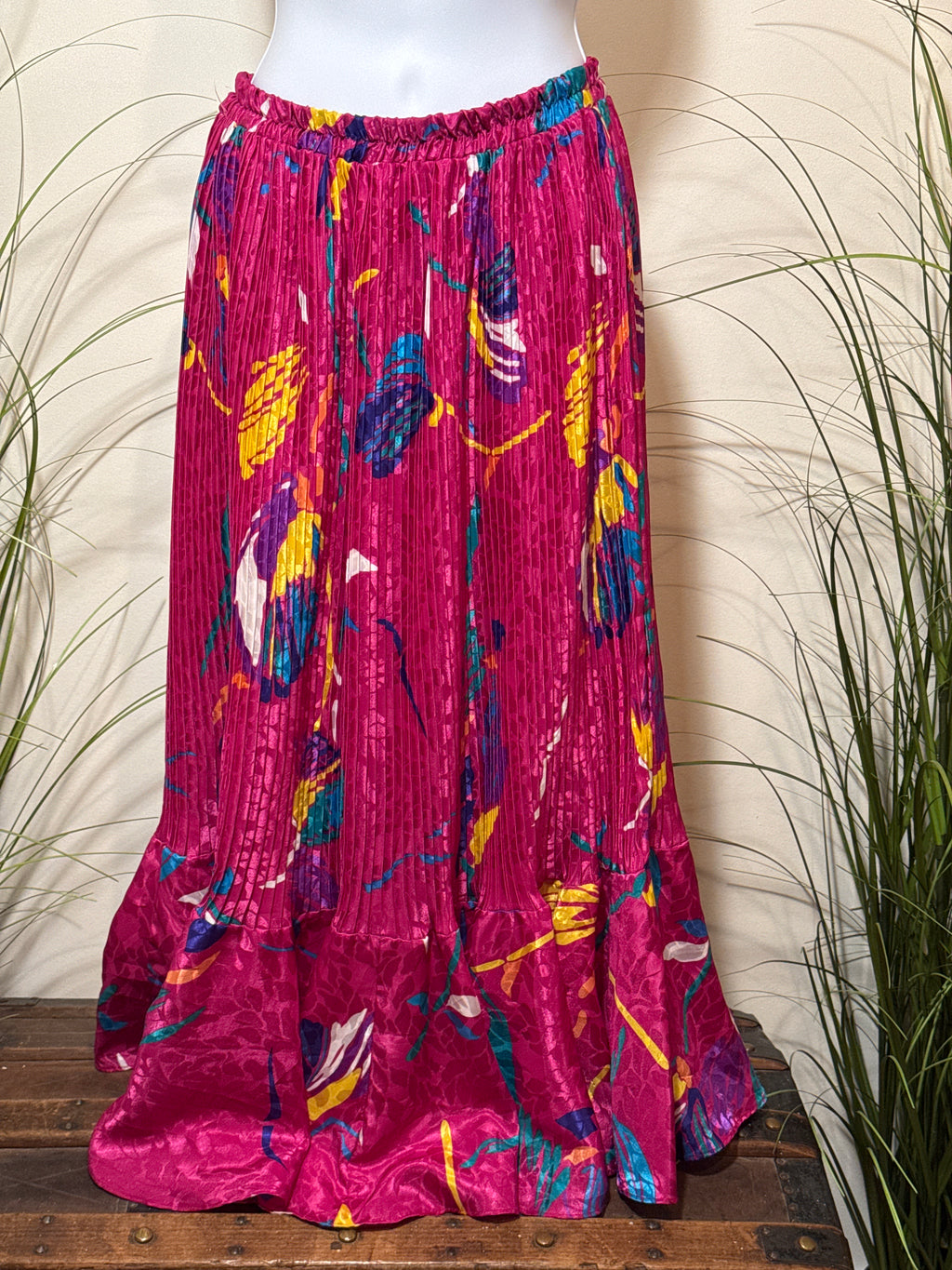 80’s Vintage Pleated Long Skirt- Ruffle Hem