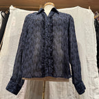 Size 12 Jessica Sheer Ruffle Front Button Up Blouse