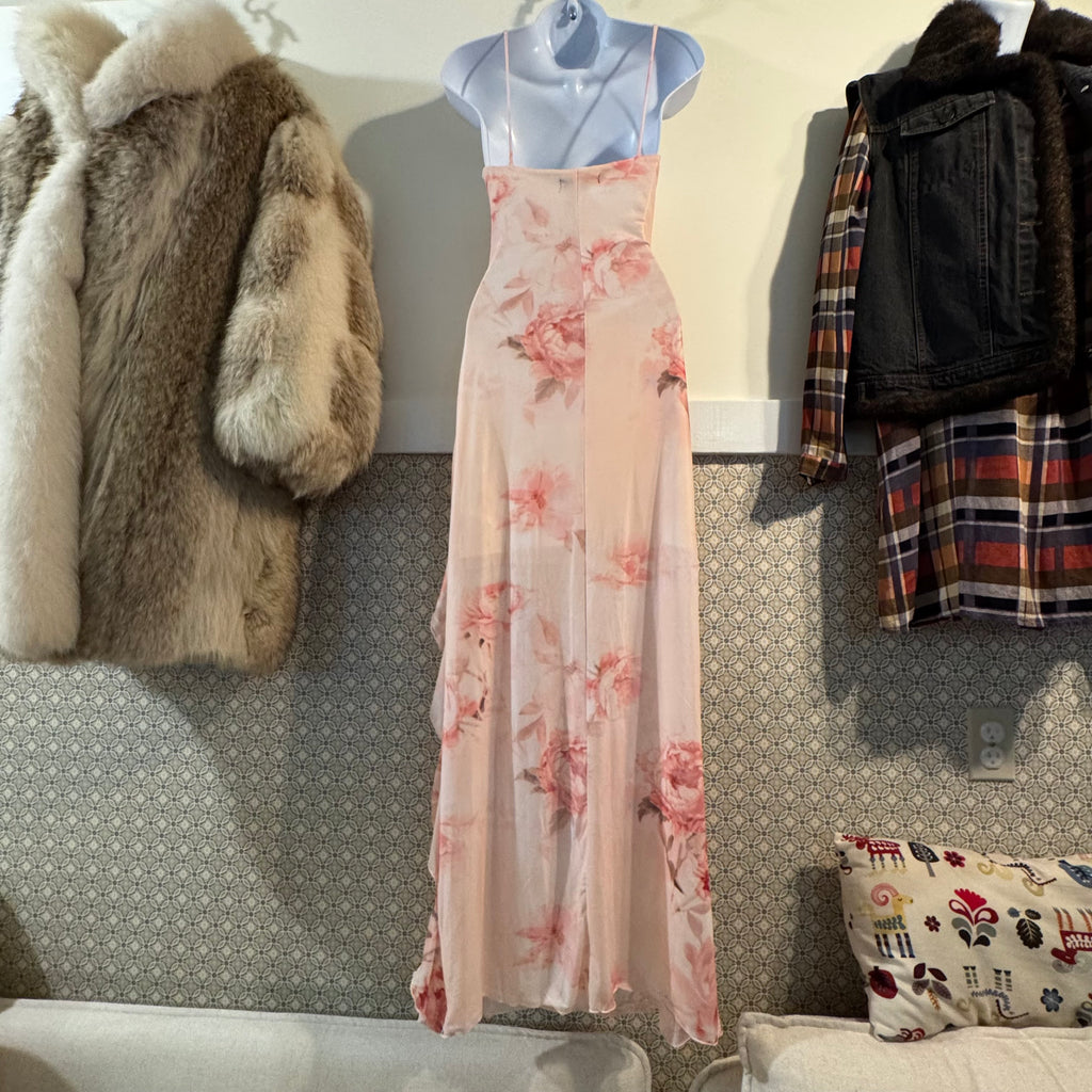 Size S Streetwear Society Spaghetti Strap Sheer Pink Floral Dress