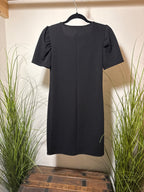 Black Puff Shoulder Shift Dress- Goth- Mod- Chic