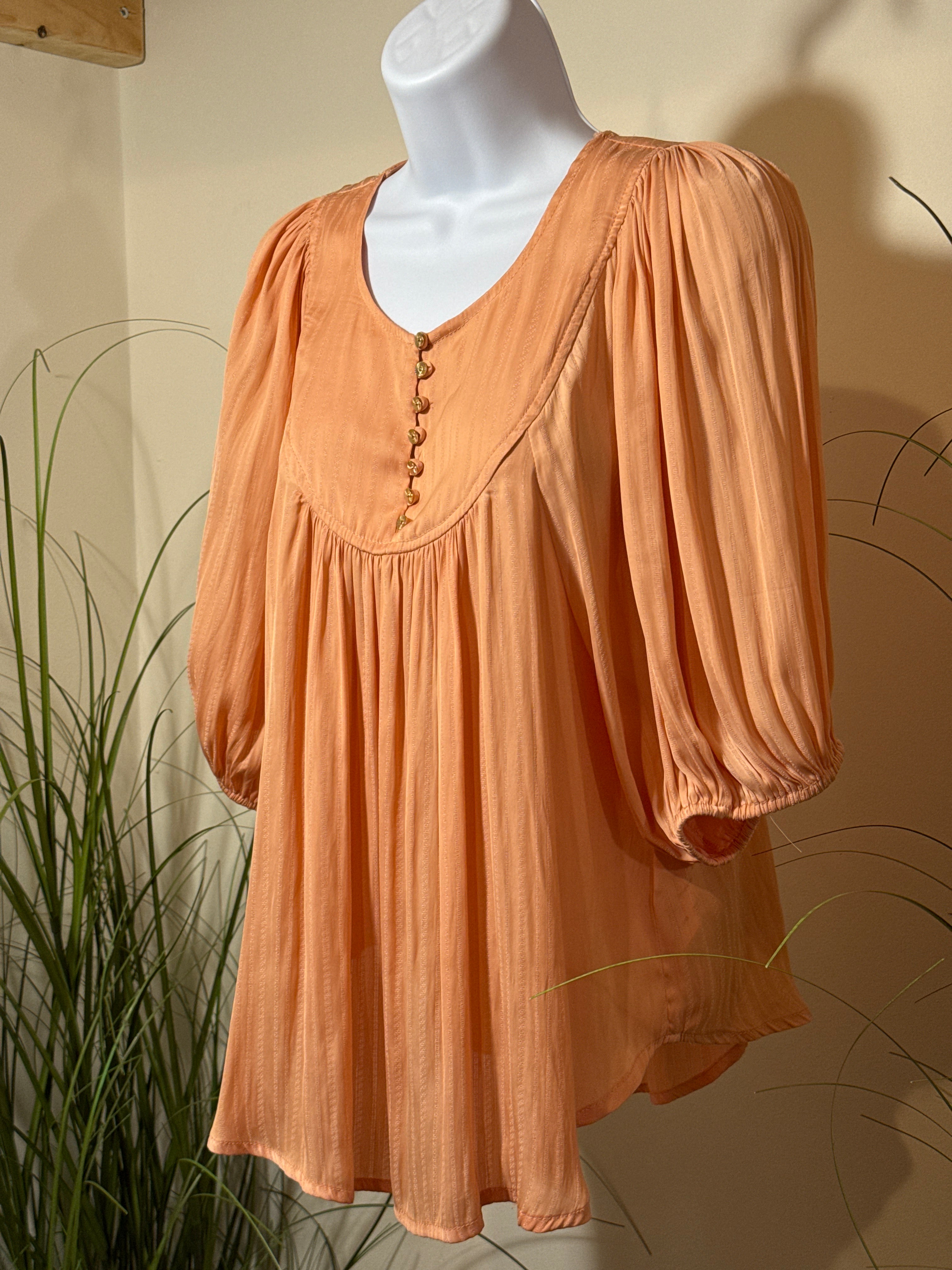 Dex Peach Puff Sleeve Gathered Blouse
