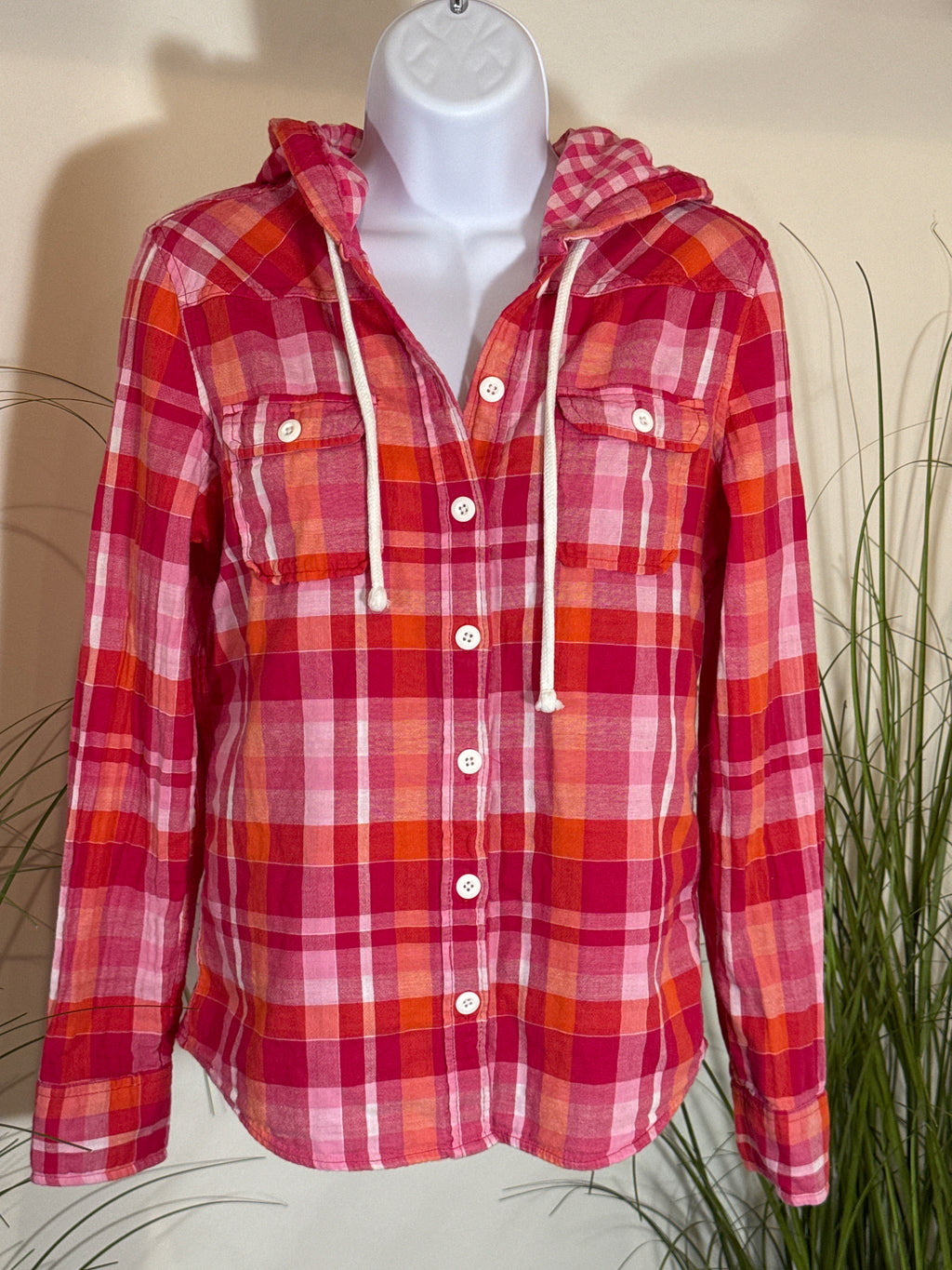 AEROPOSTALE hoodie button-up shirt - gingham & plaid