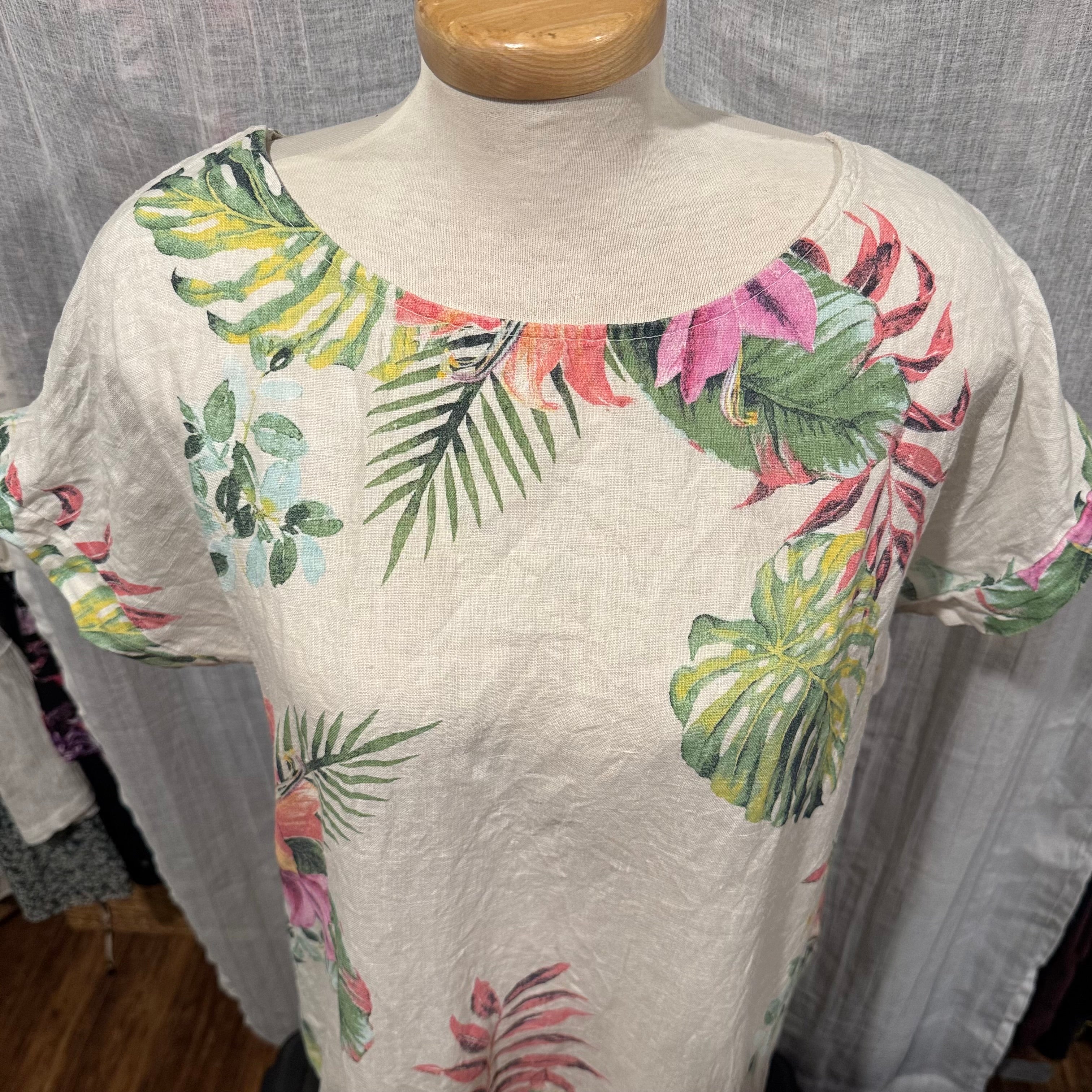 Size M Terzo Millennio 100% Linen Short Sleeve Blouse