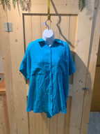 Brand New Size 1X 14-16 Torrid Turquoise Button Up Blouse 100% Cotton