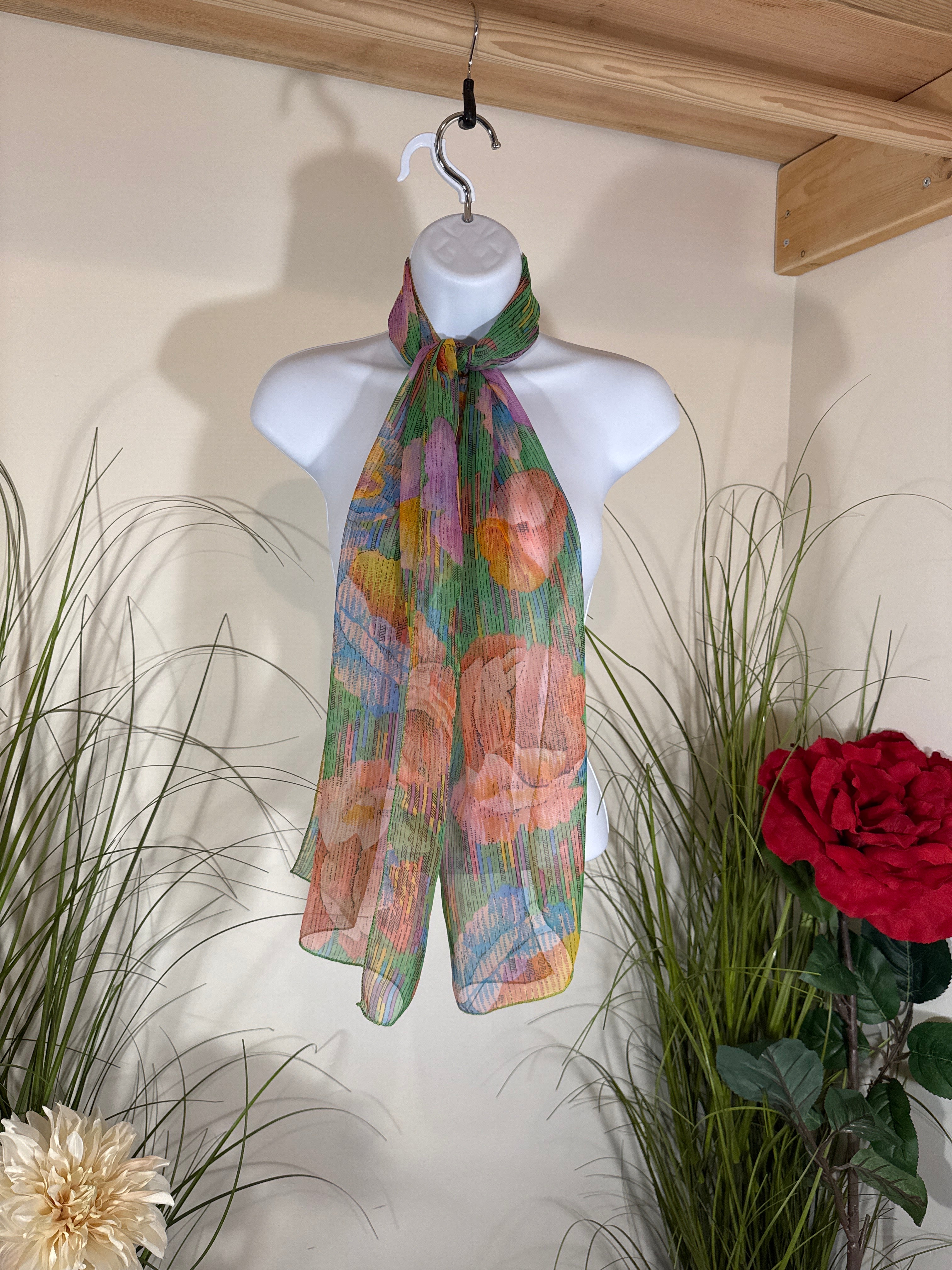 Sheer Floral Print Spring/Summer Scarf