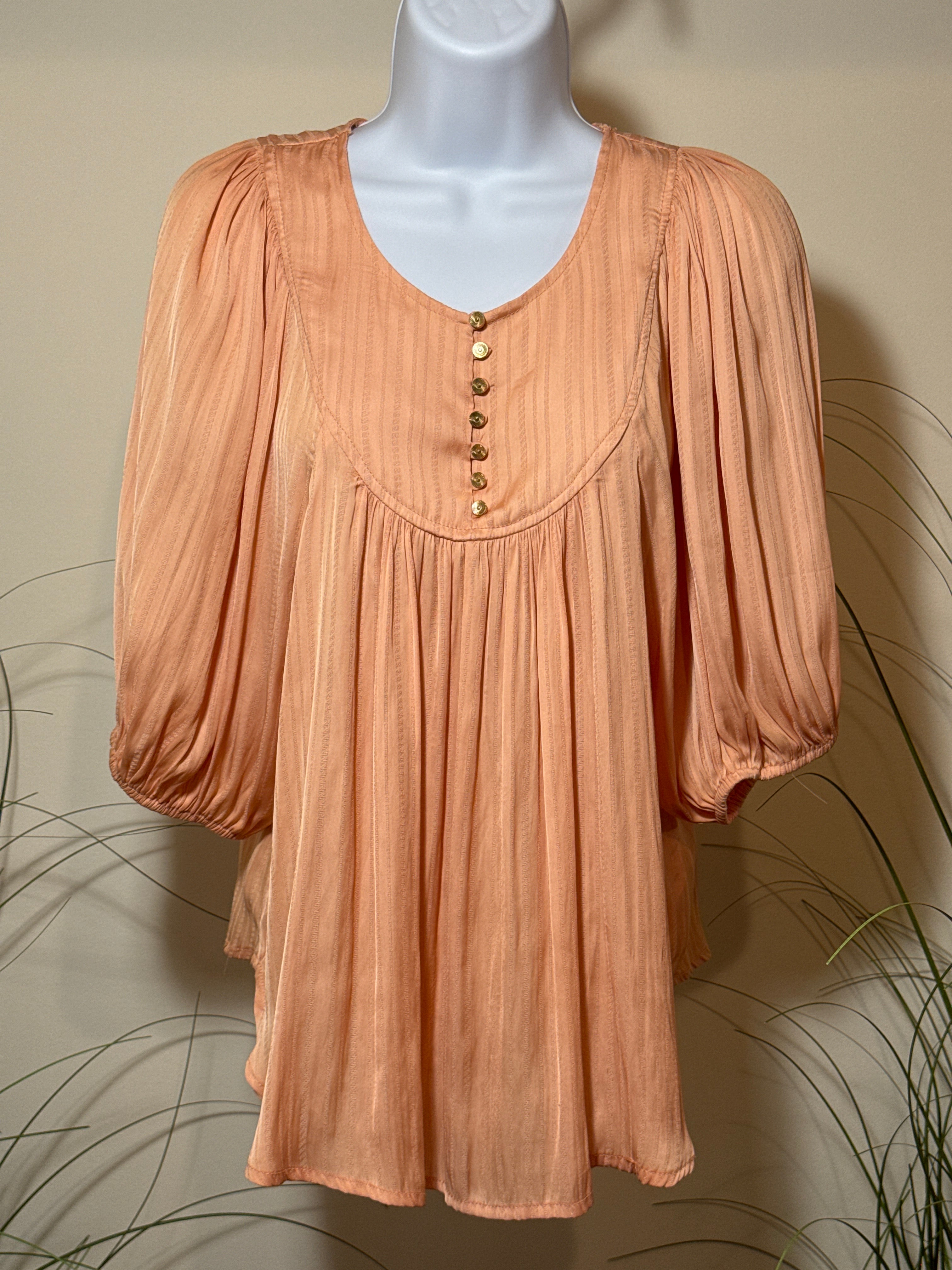 Dex Peach Puff Sleeve Gathered Blouse