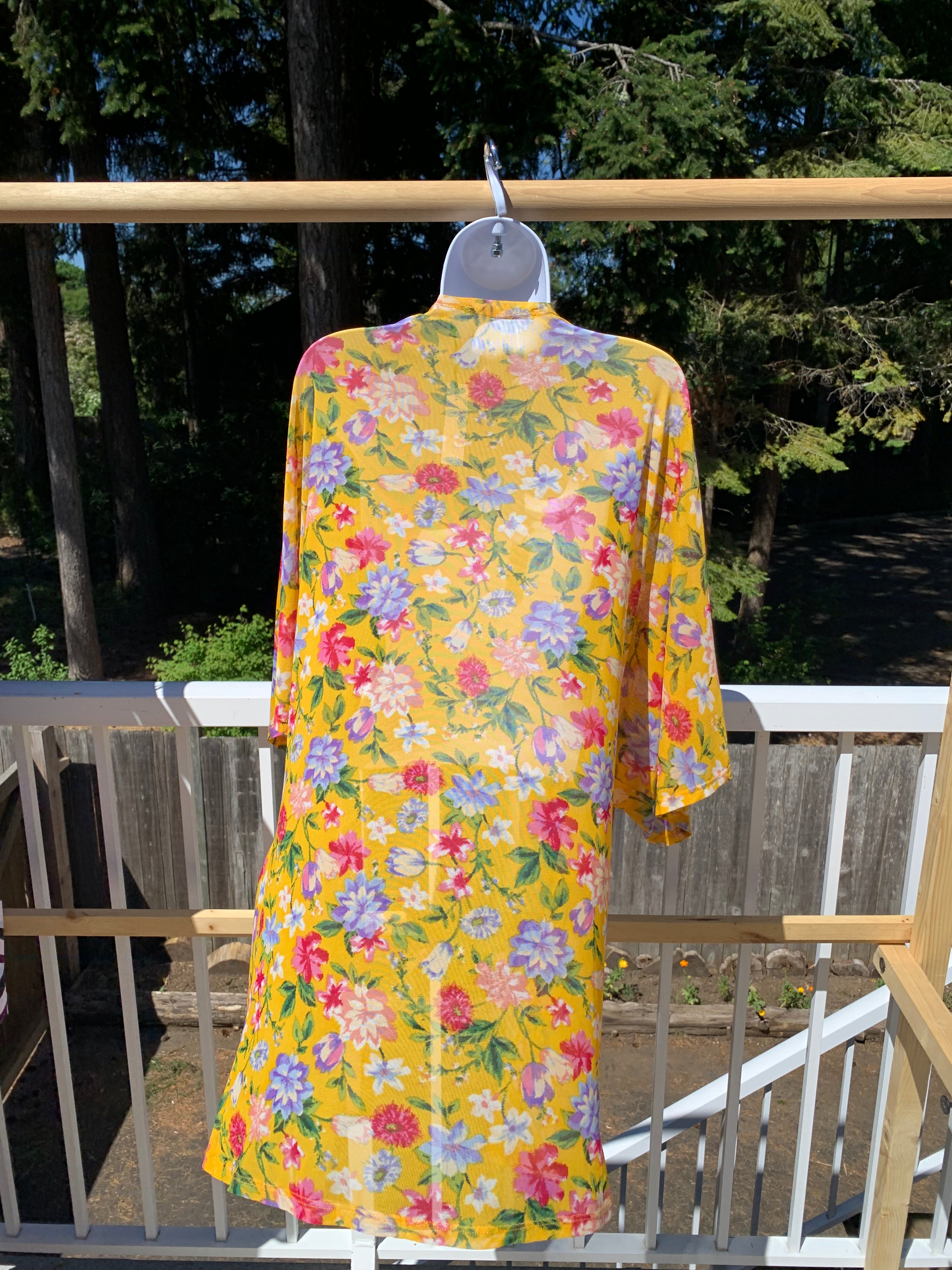 Yellow floral sheer open cardigan
