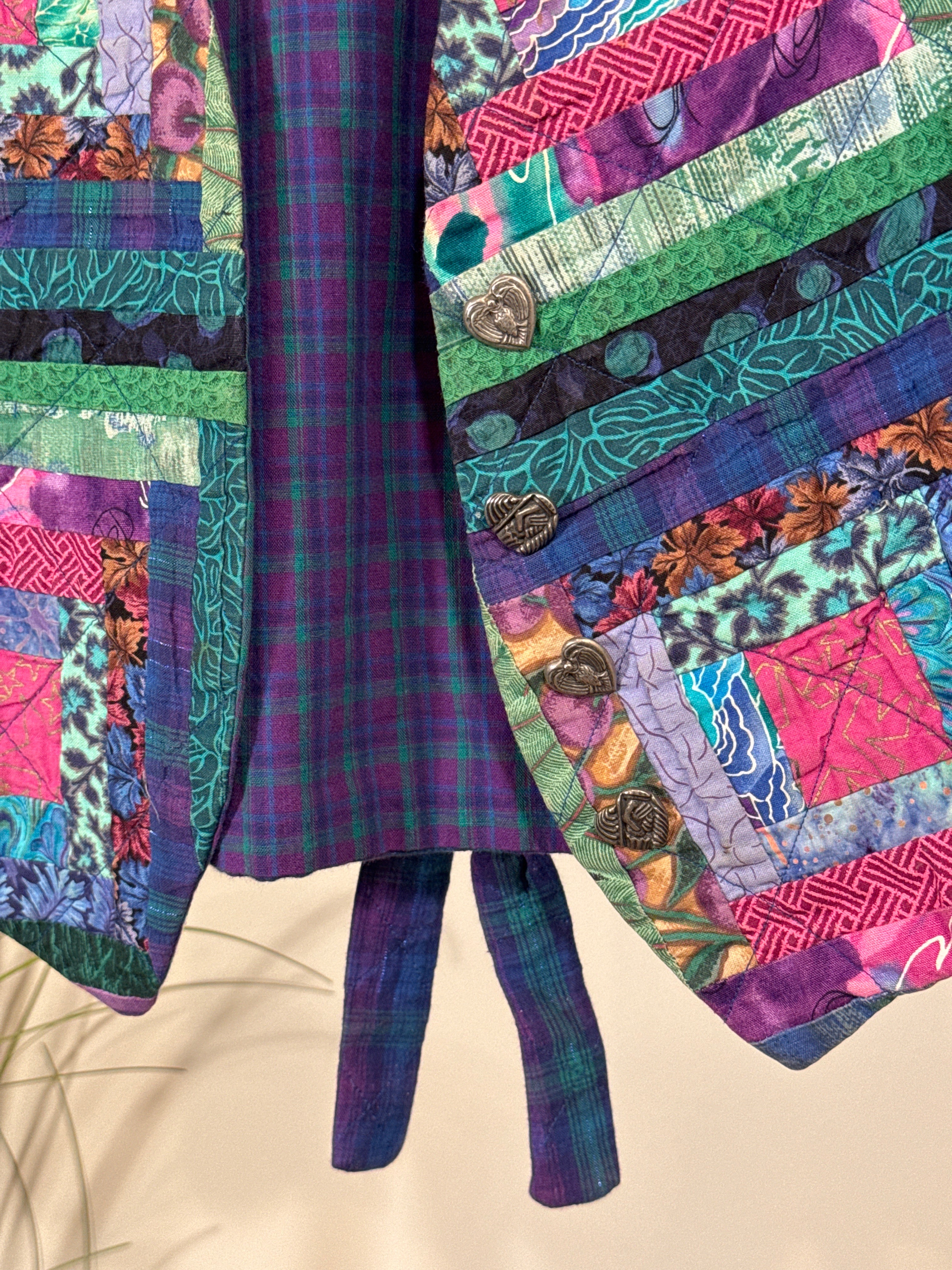 Vintage Patchwork Vest- Heart Shaped Buttons