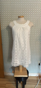 Size 11 City Triangles Eyelet 100% Cotton White Summer Dress with Built In Slip