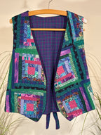 Vintage Patchwork Vest- Heart Shaped Buttons