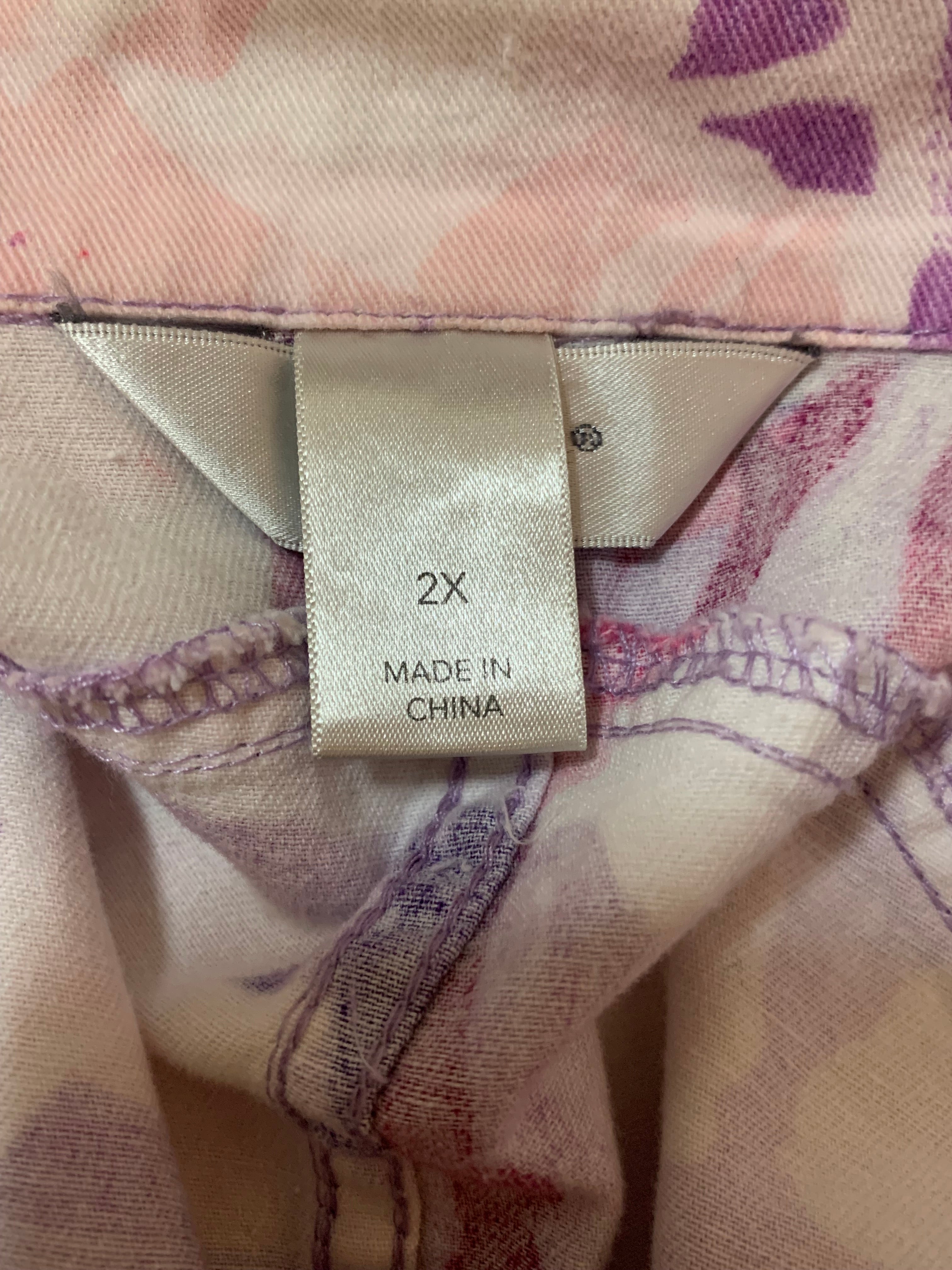 Size 2X CJ Banks Multi Colored White Jean Jacket
