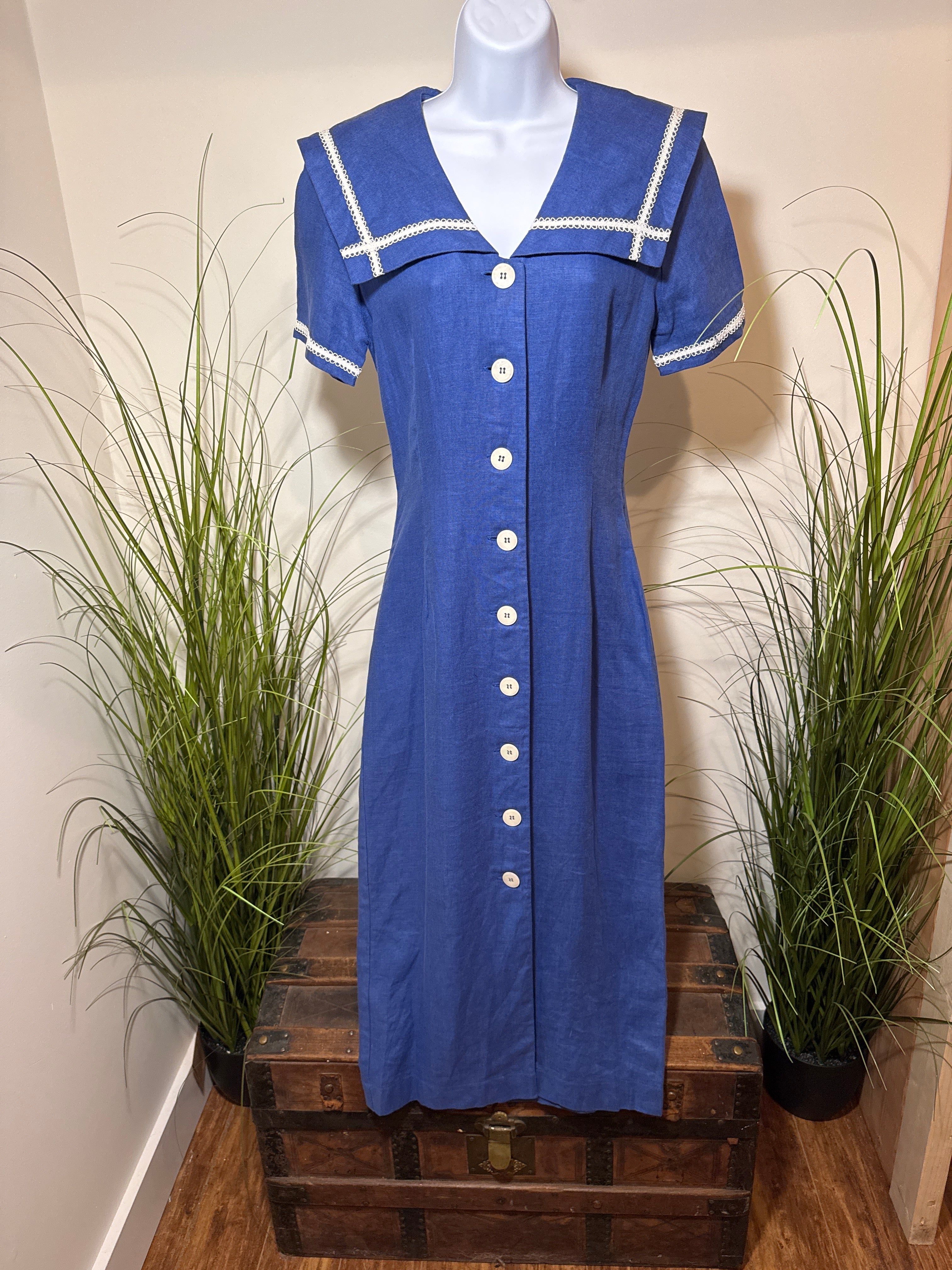 vintage 100% Linen Sailor Collar dress from Suttles & Seawinds