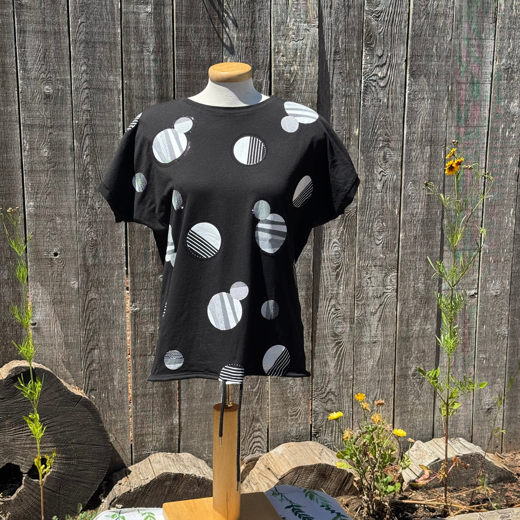 Size L Evidence Short Sleeve Abstract Polka Dot Waste Drawstring Blouse