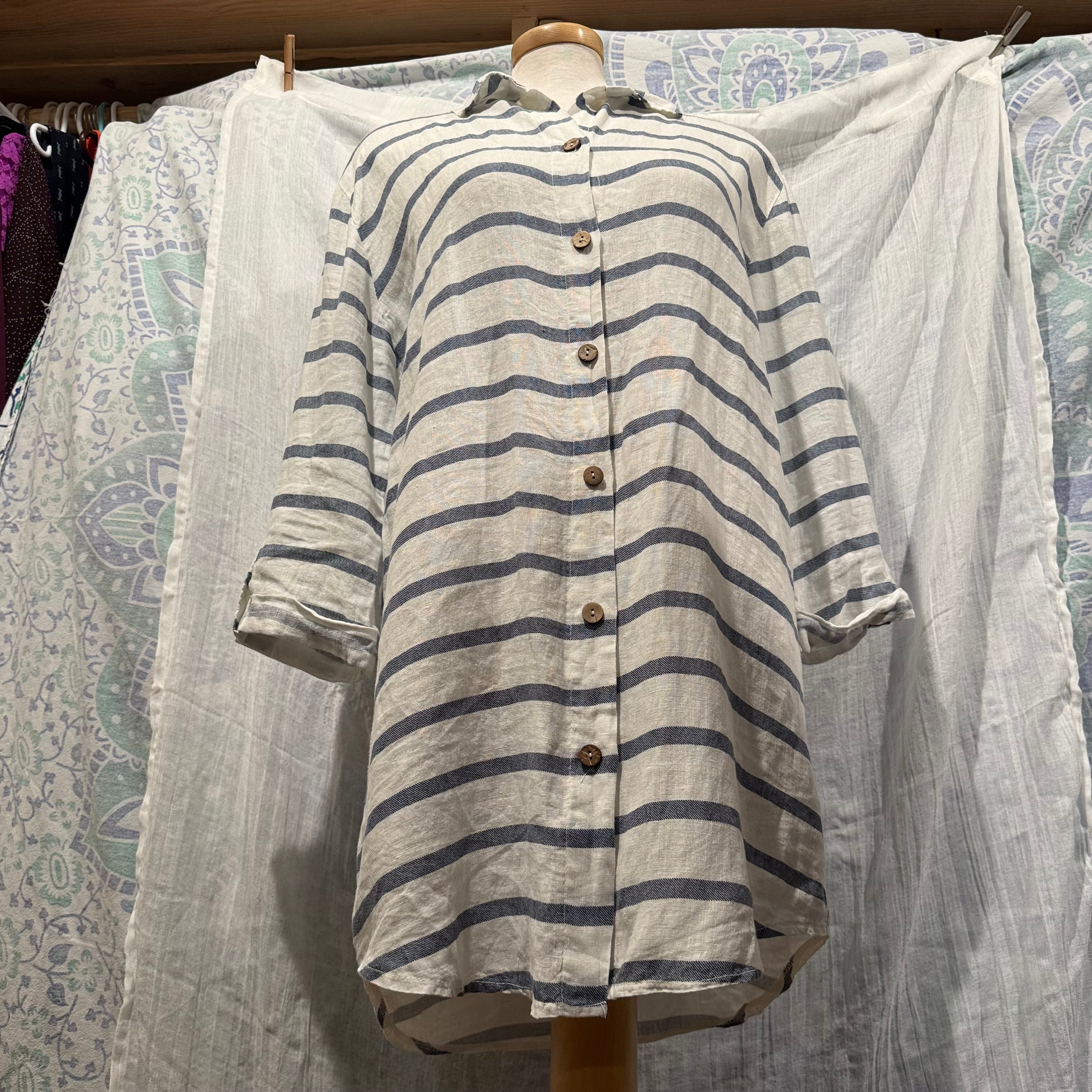 Size L 100% Linen Viola Borghi Made in Italy Button Up Dress