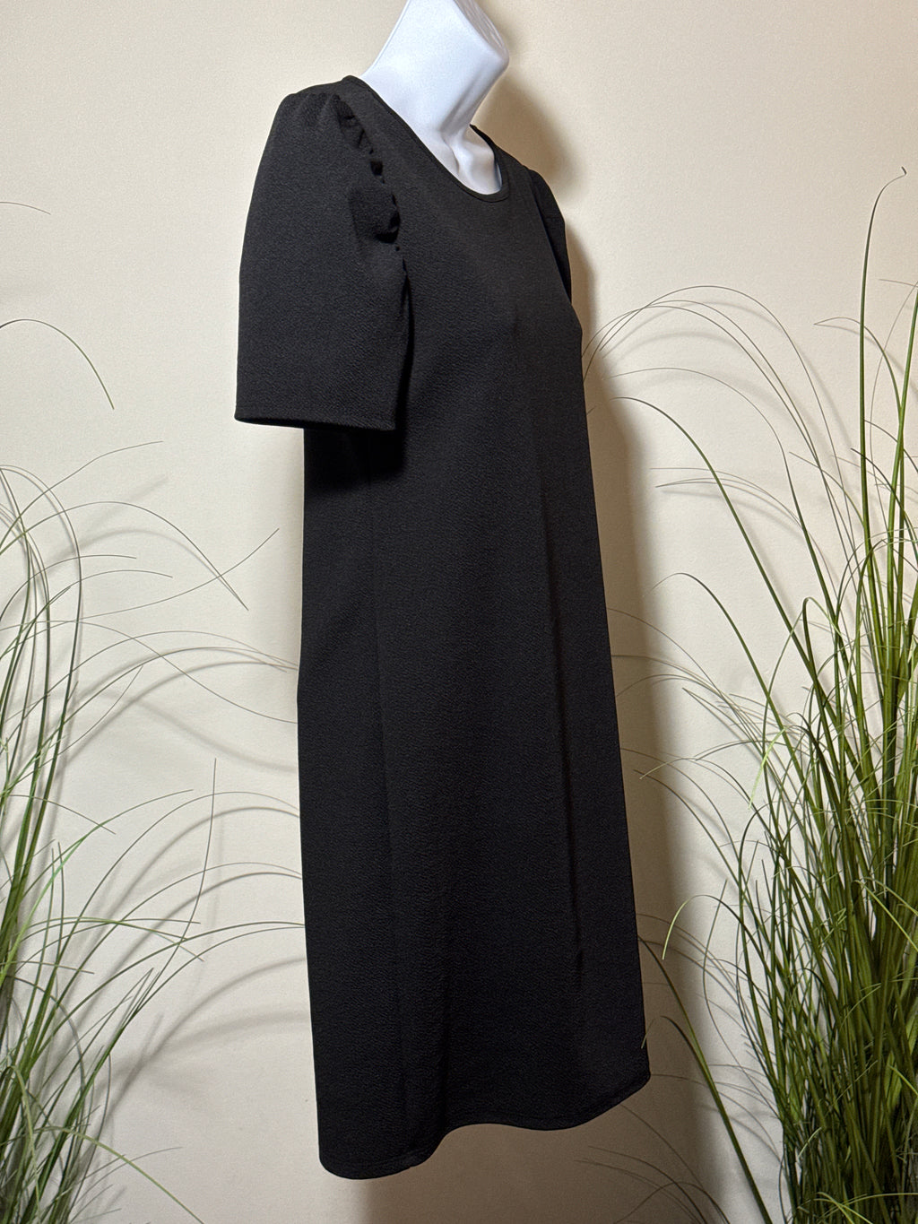 Black Puff Shoulder Shift Dress- Goth- Mod- Chic