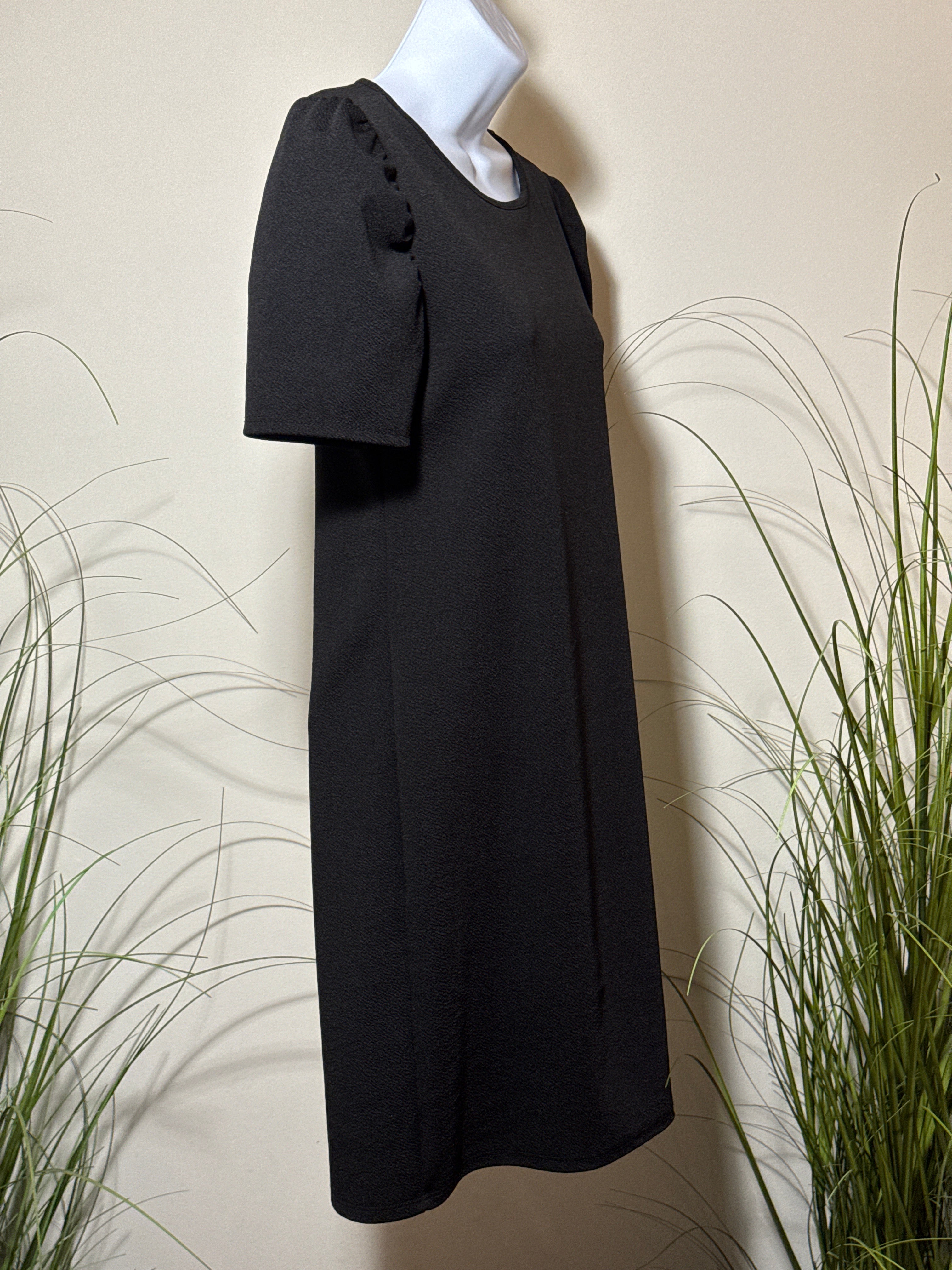 Black Puff Shoulder Shift Dress- Goth- Mod- Chic