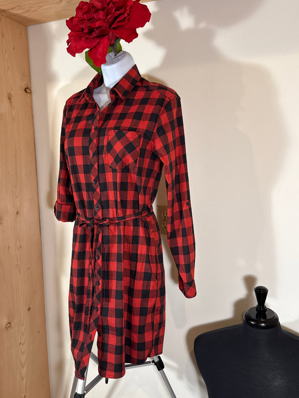 BC Clothing Women Checkered, Long Sleeve Shirt Dress