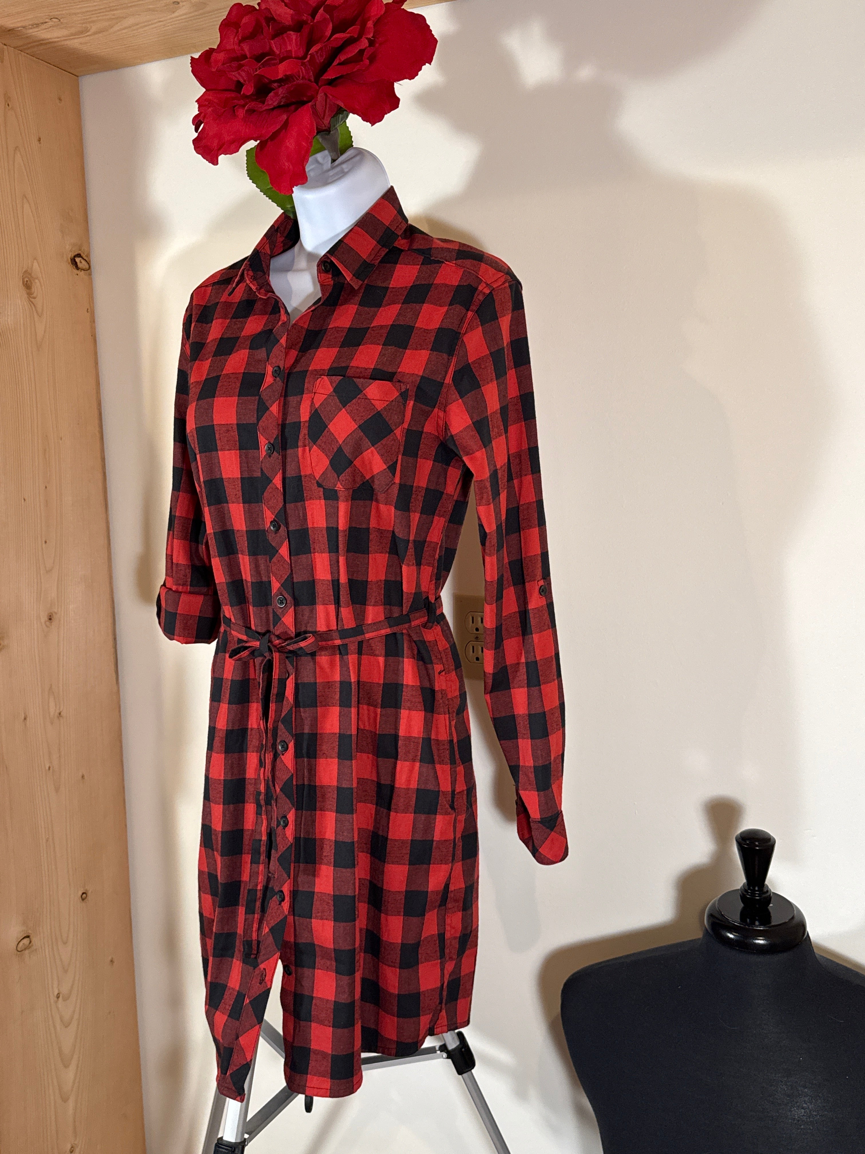BC Clothing Women Checkered, Long Sleeve Shirt Dress