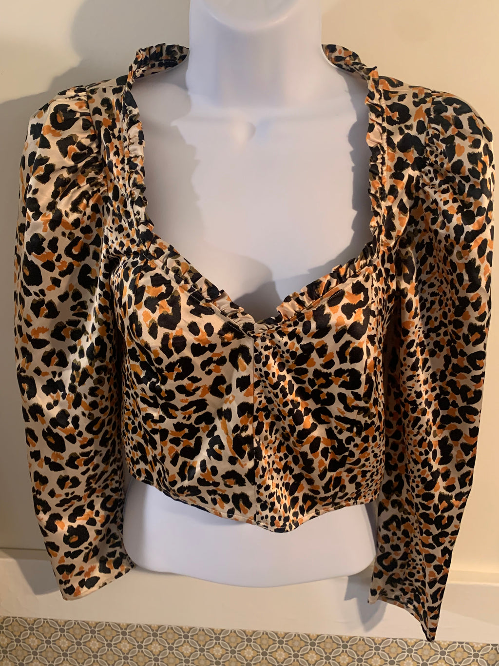 Size 0 Top Leopard Print Princess Shoulders Crop Top
