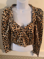 Size 0 Top Leopard Print Princess Shoulders Crop Top