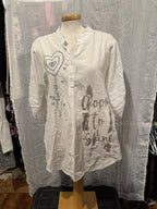 Size XL New Collection 100% Cotton Sequin Heart Button Up Blouse