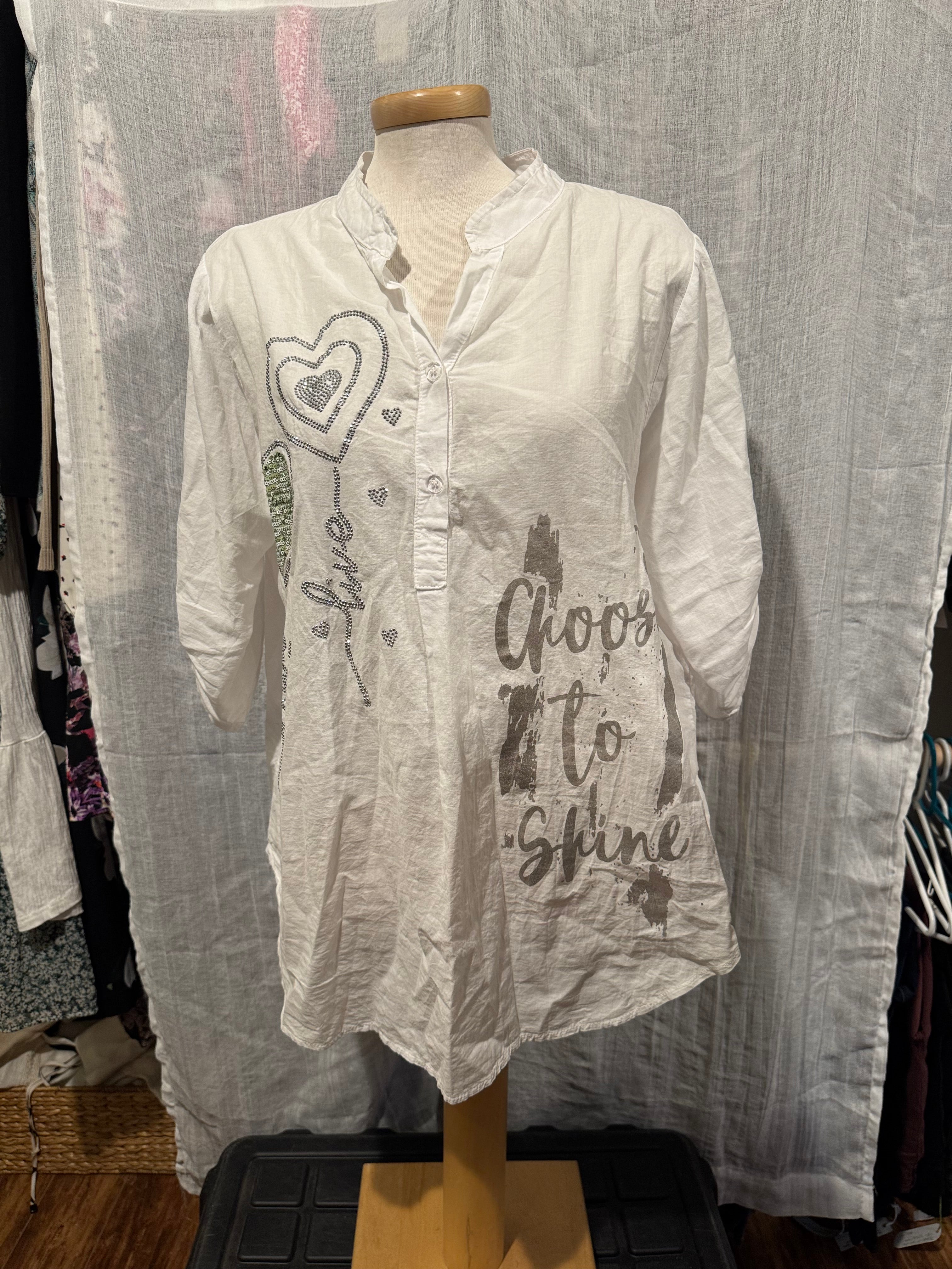 Size XL New Collection 100% Cotton Sequin Heart Button Up Blouse