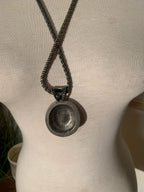 Bohemian Medallion Necklace with Long Silver Toned Rope Chain