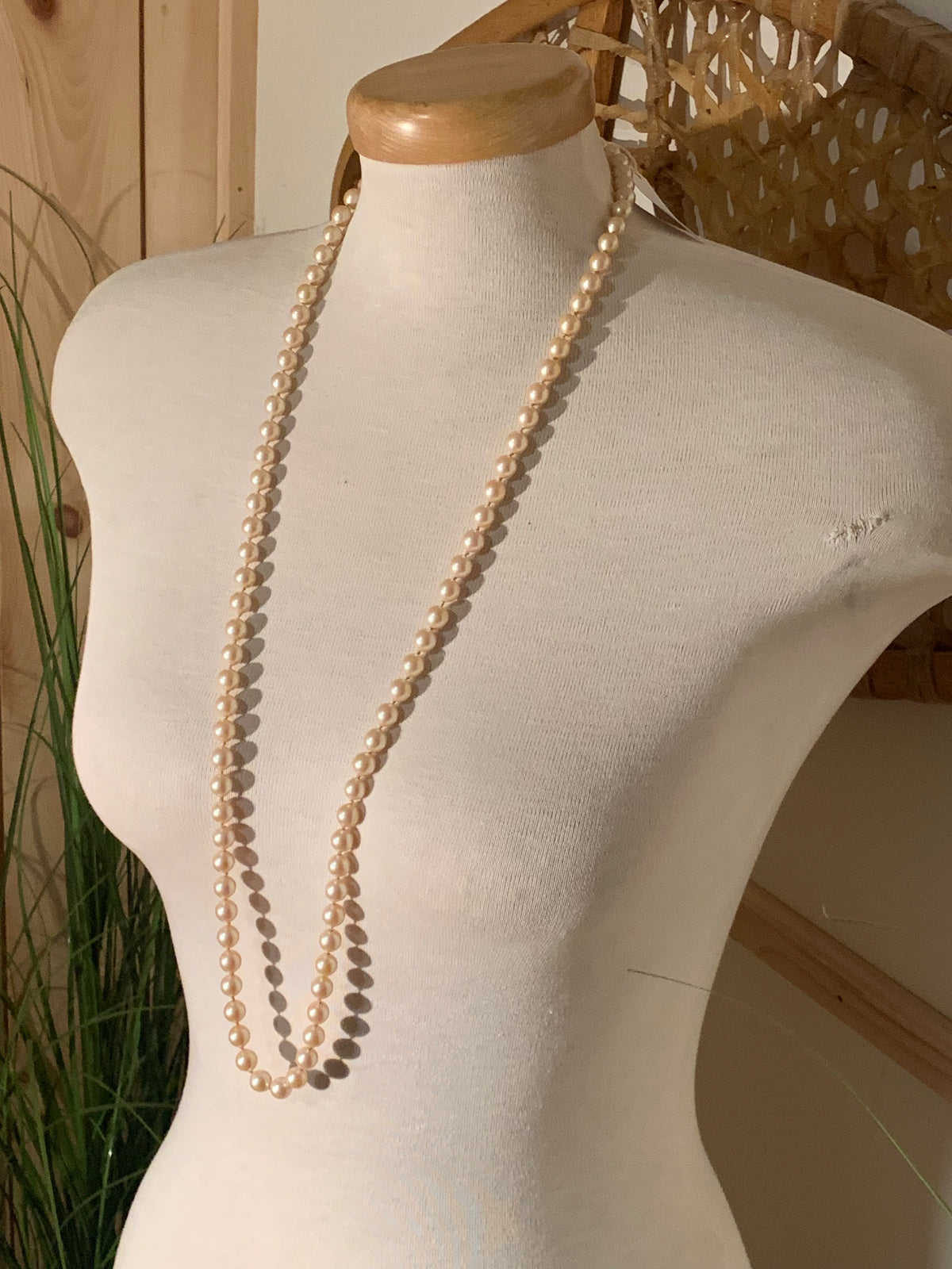 Opera-Length Imitation Cream Pearl Necklace