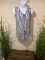 Size Small Nautical Style Sheer Striped Sleeveless Button Down Blouse