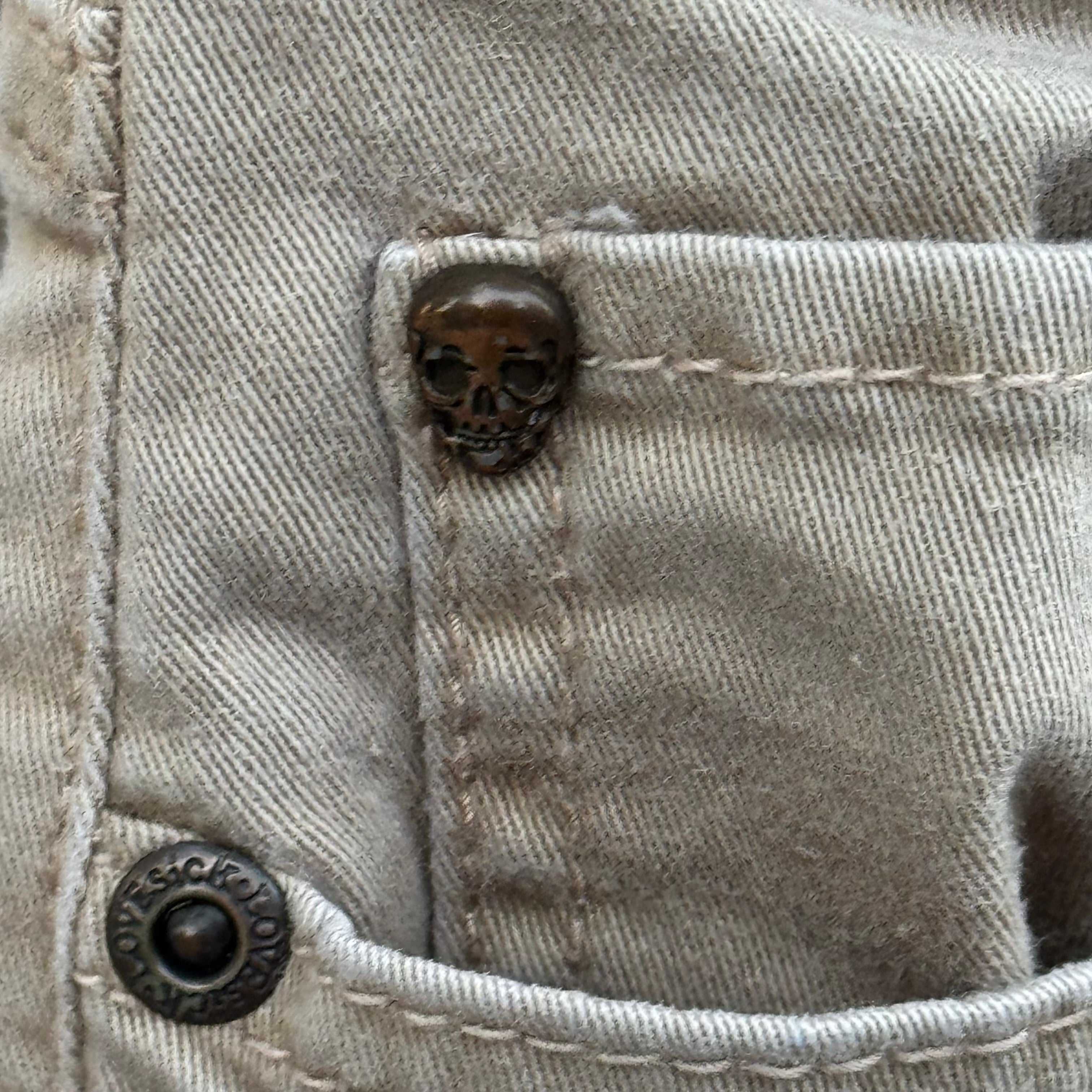 Size 11 Vintage Y2K Lovesick Beige Jeans with Skull Detail