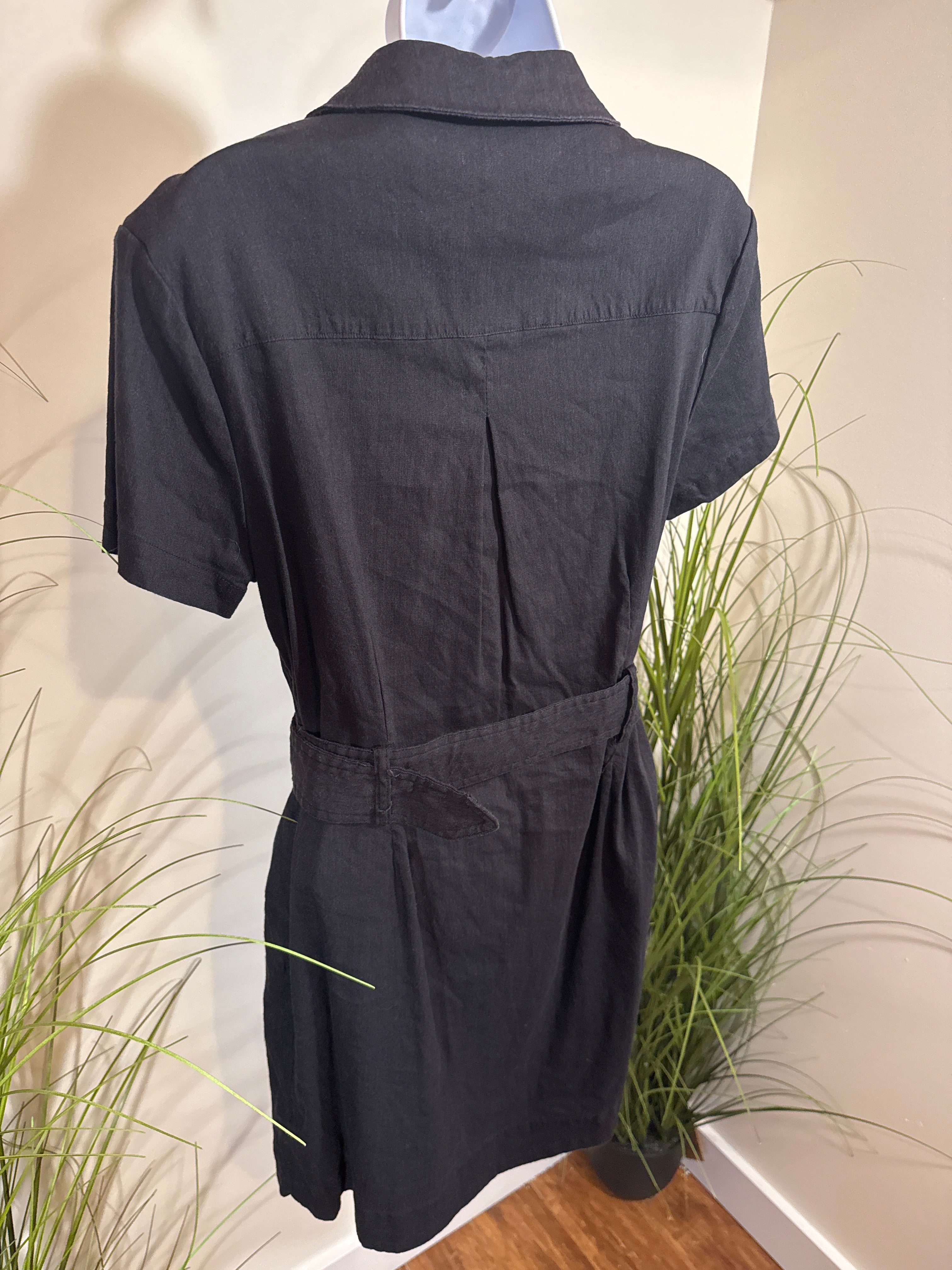 Halston Short Sleeve Shirt Dress- Linen Rayon Blend