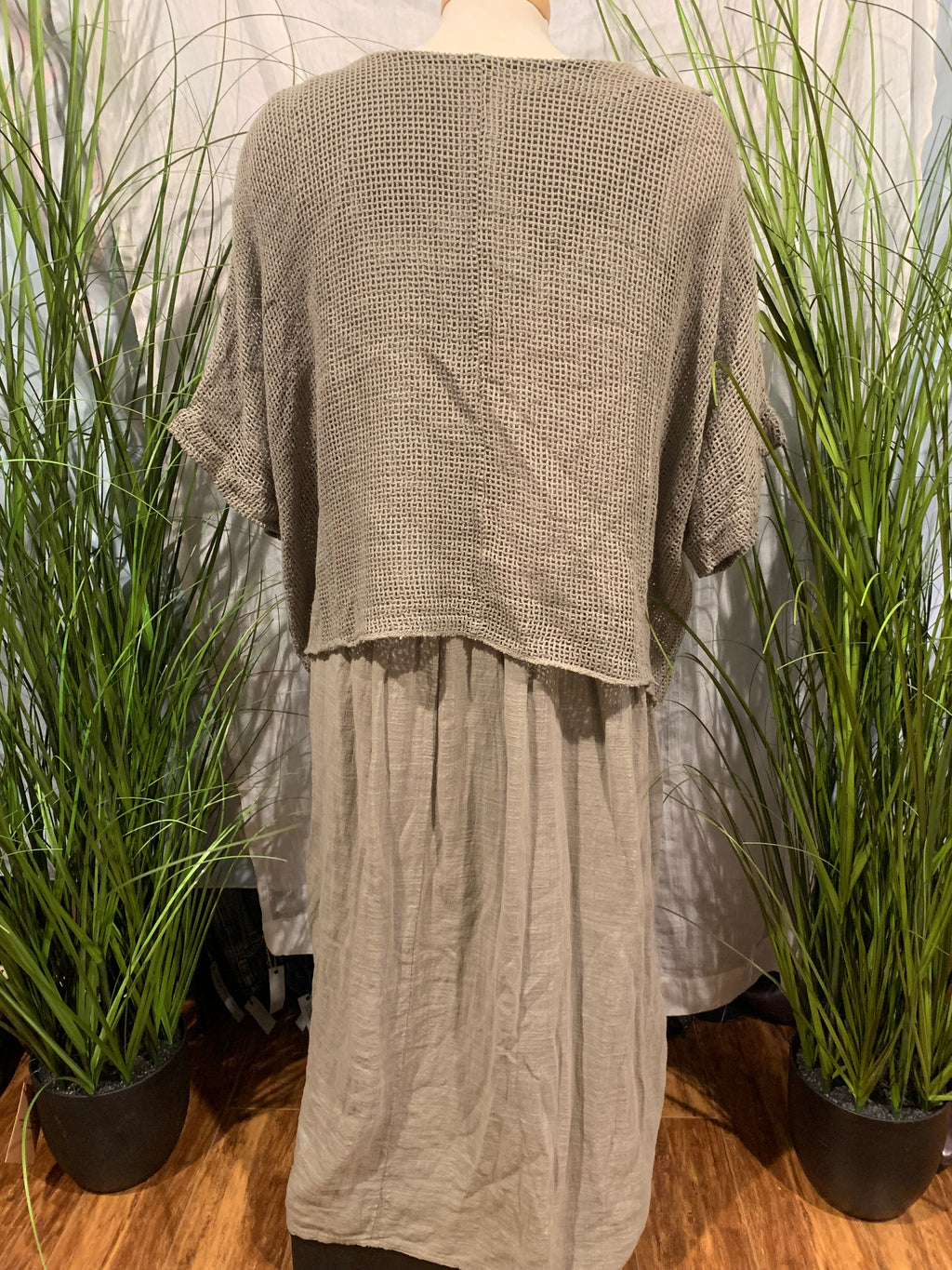 Italian Lagenlook 100% Cotton Dress with Under Dress and Mesh Top