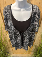 Vamp Black Short Sleeve Layered Top with Victorian Style Floral Pattern