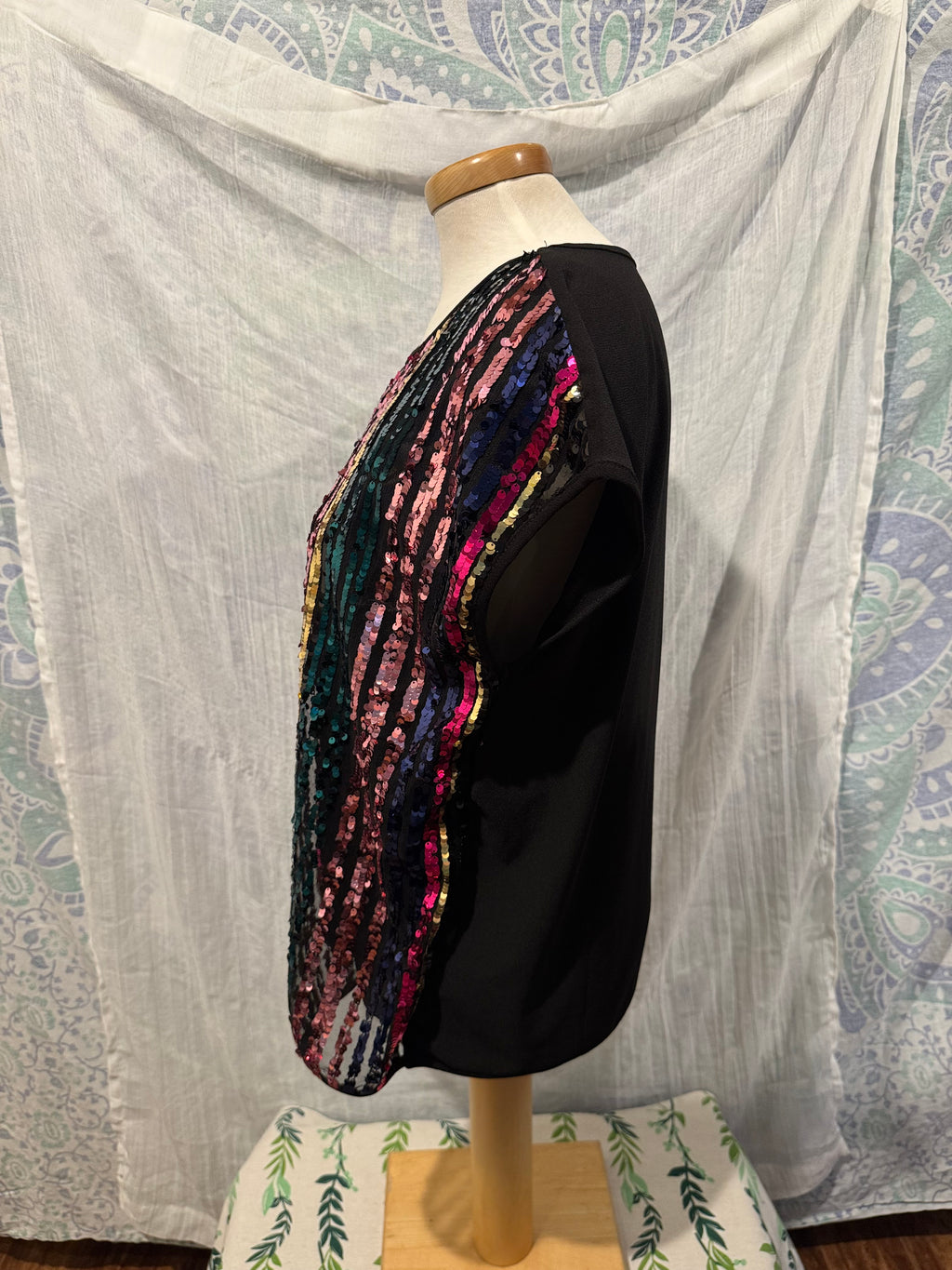 Size L Cleo Petite Rainbow Sequin Blouse