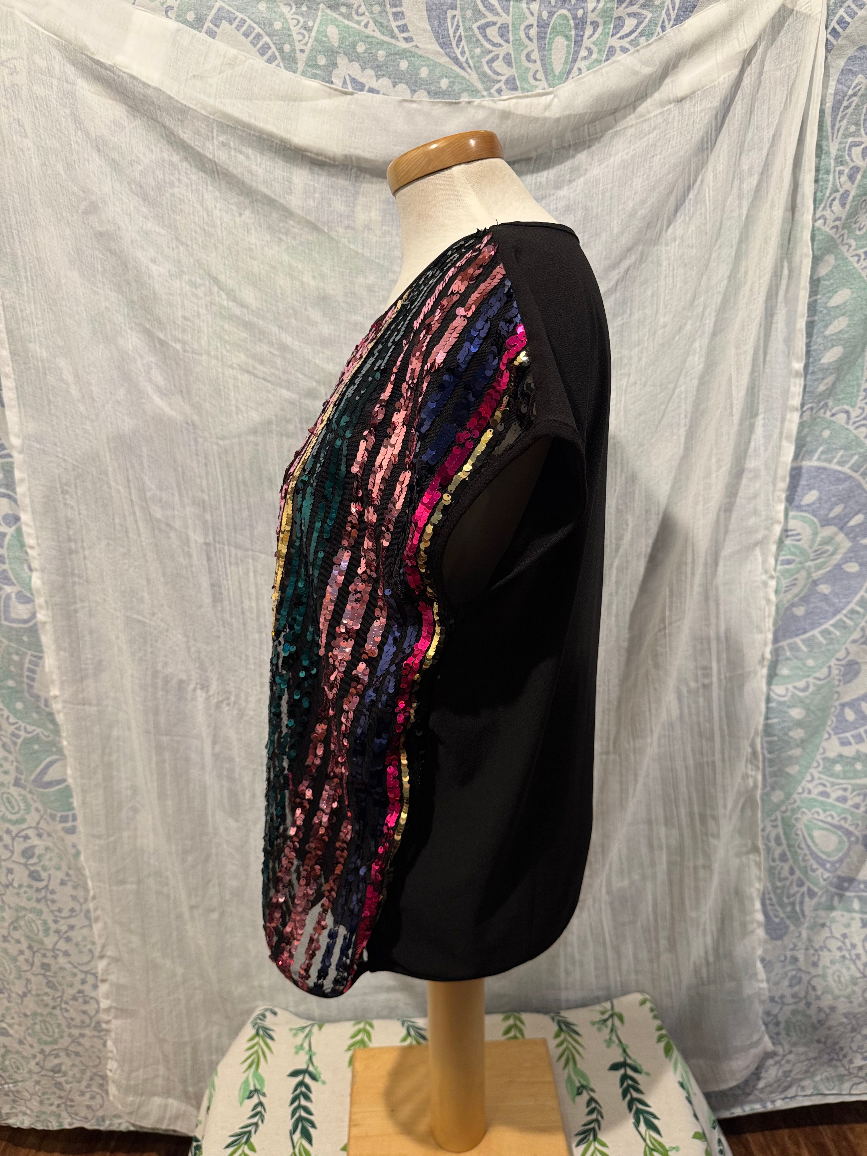 Size L Cleo Petite Rainbow Sequin Blouse