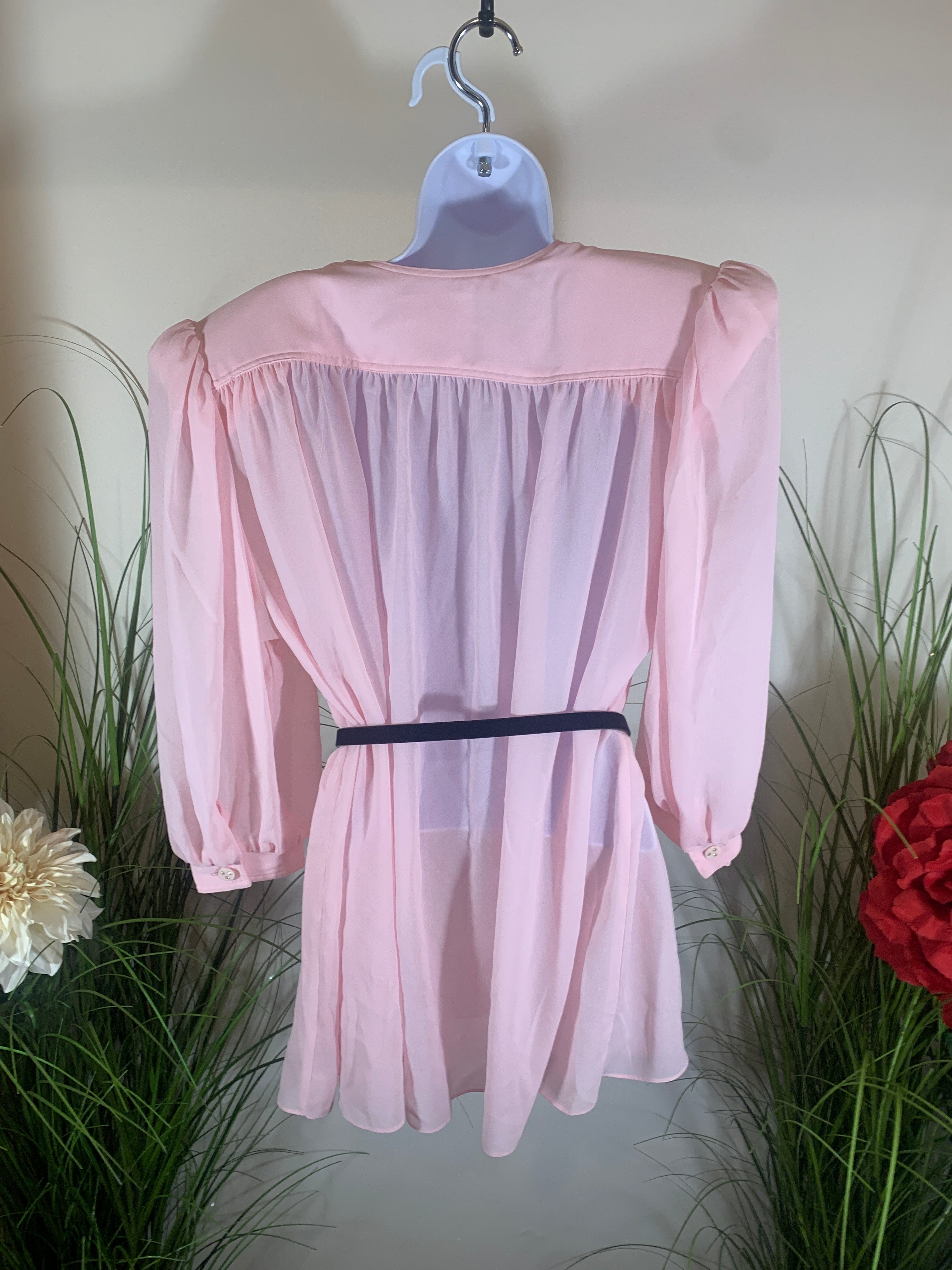 80's Sheer Pink Long Sleeve Demaro Vintage Blouse