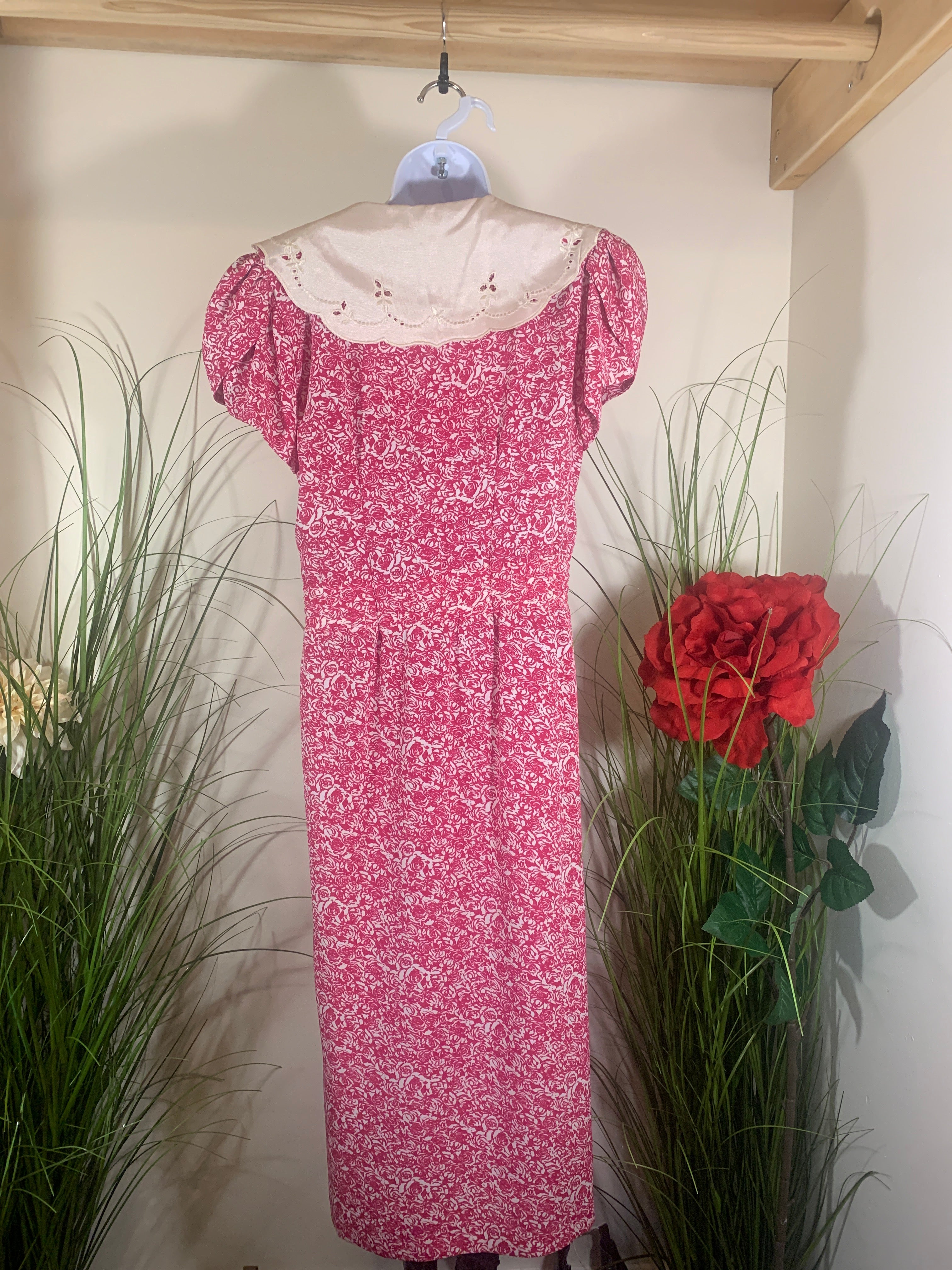 Size 7/8 Vintage Act 1 Pink Prairie 1970s Floral Print Dress Pioneer Cottage