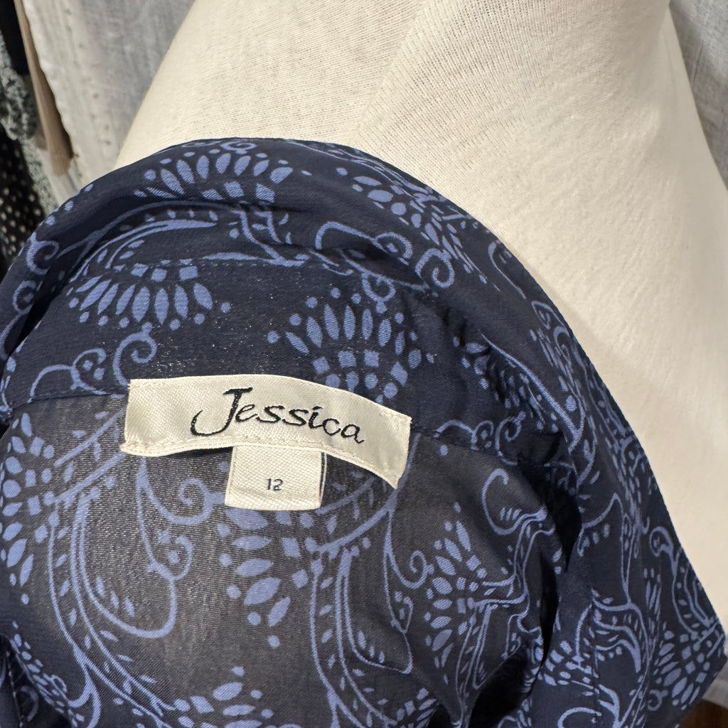 Size 12 Jessica Sheer Ruffle Front Button Up Blouse