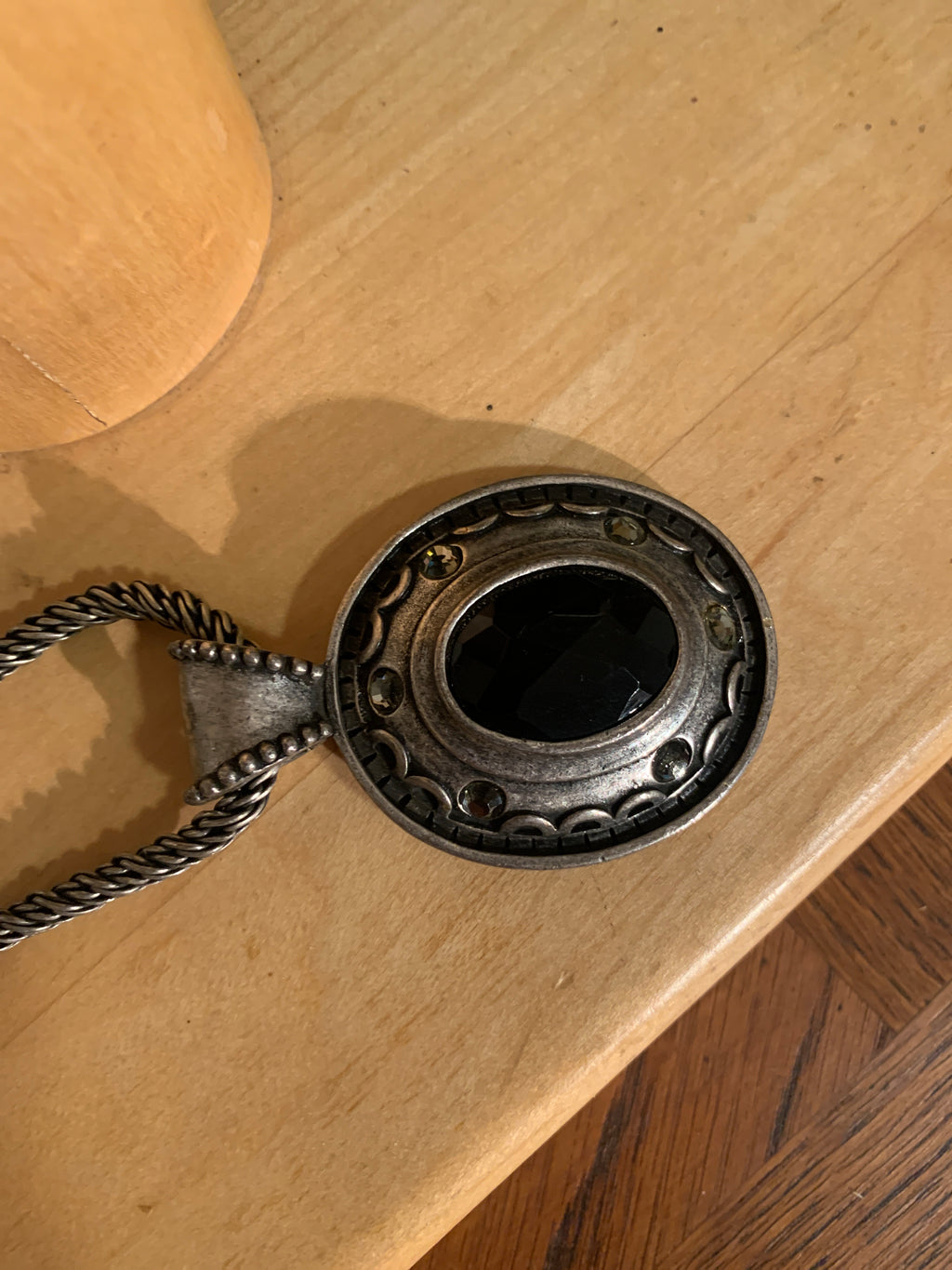 Bohemian Medallion Necklace with Long Silver Toned Rope Chain