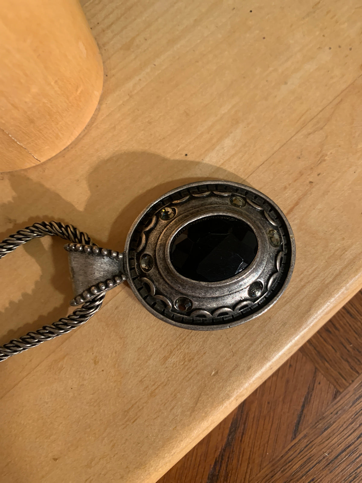 Bohemian Medallion Necklace with Long Silver Toned Rope Chain