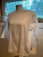 Size L Lord & Taylor Pullover White Flared Sleeves Blouse