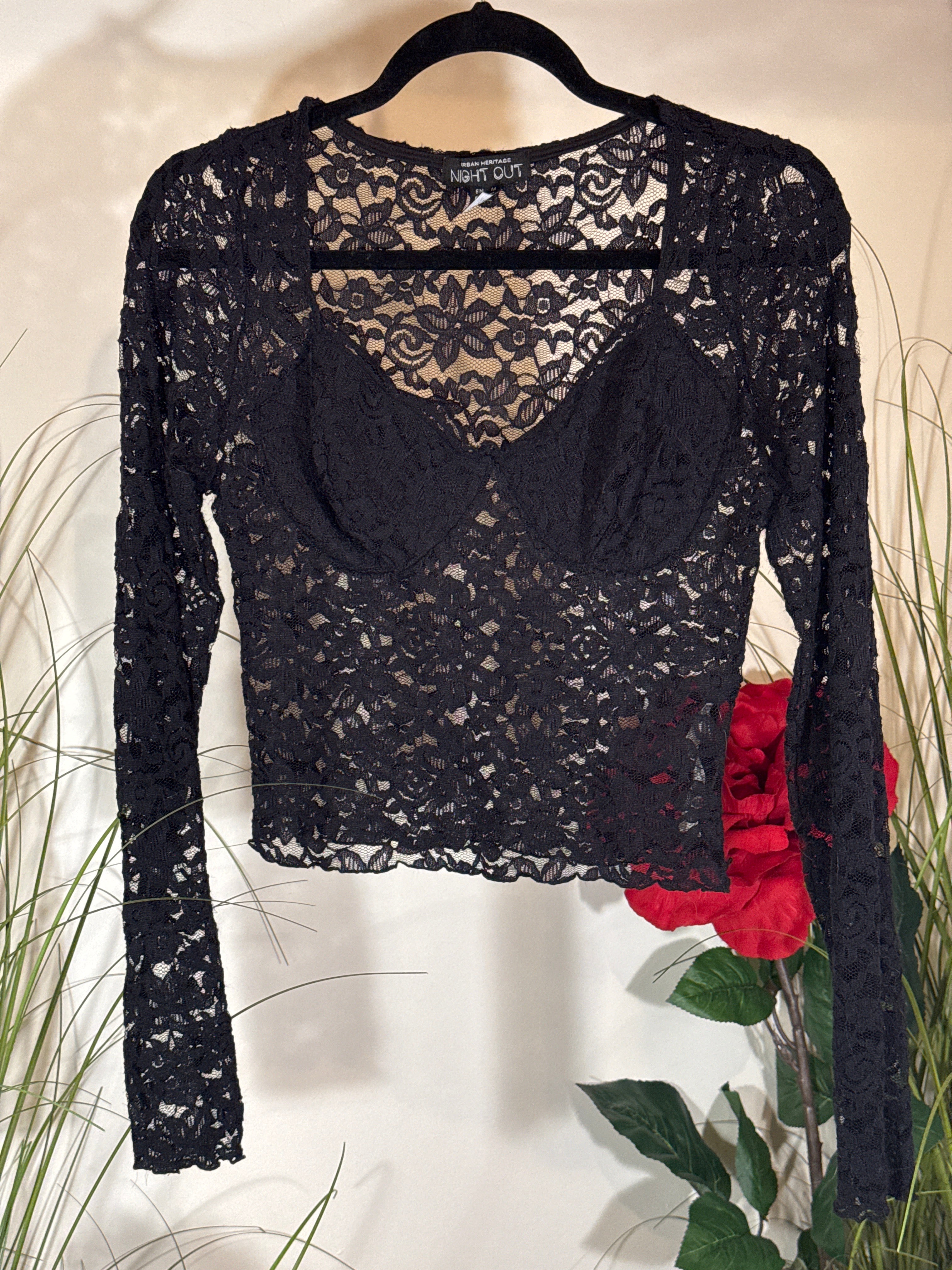 Urban Heritage - Night Out Black Lace Long Sleeve Top