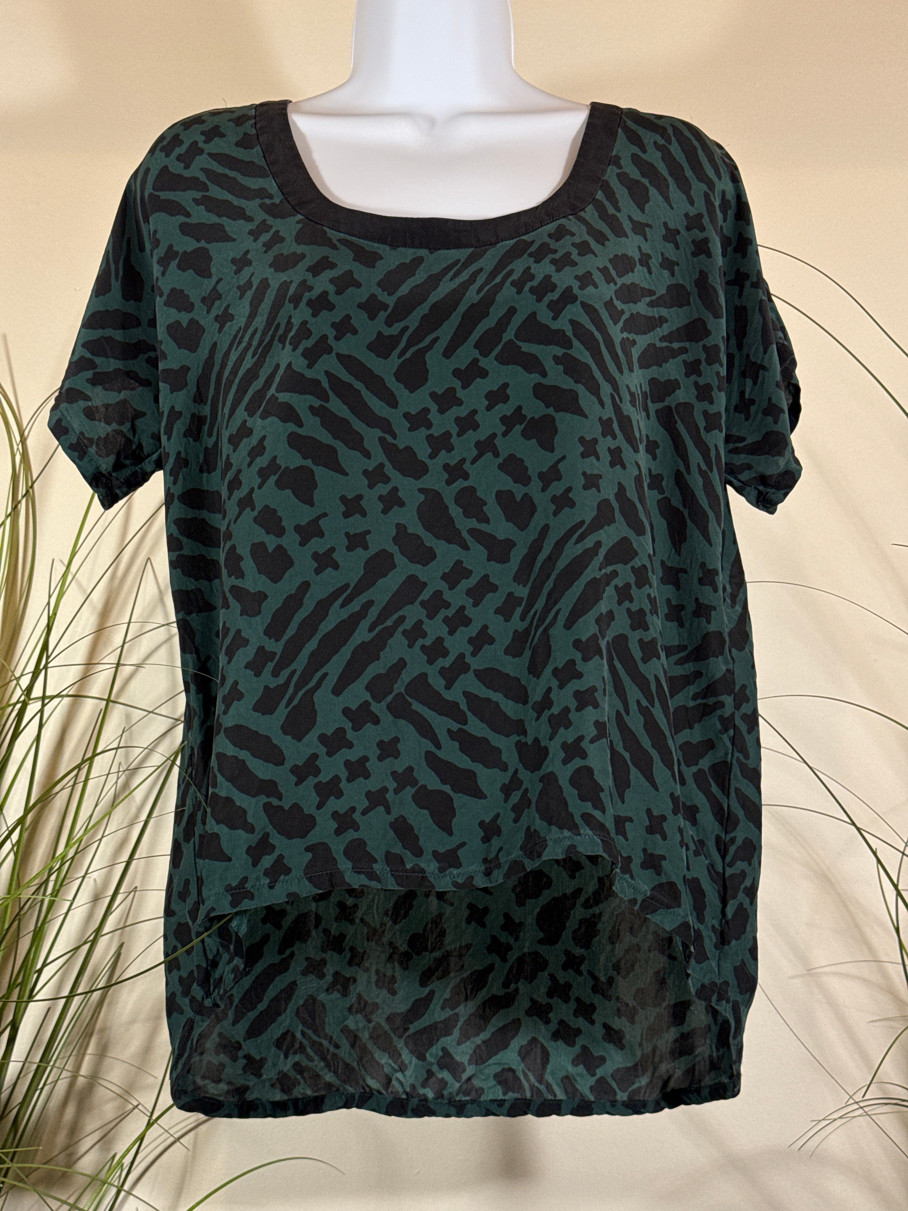 Stussy Black and Green Printed Silk Blouse