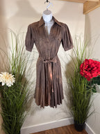 Cotton tie-dye Short Sleeve Dress-￼ button front collared