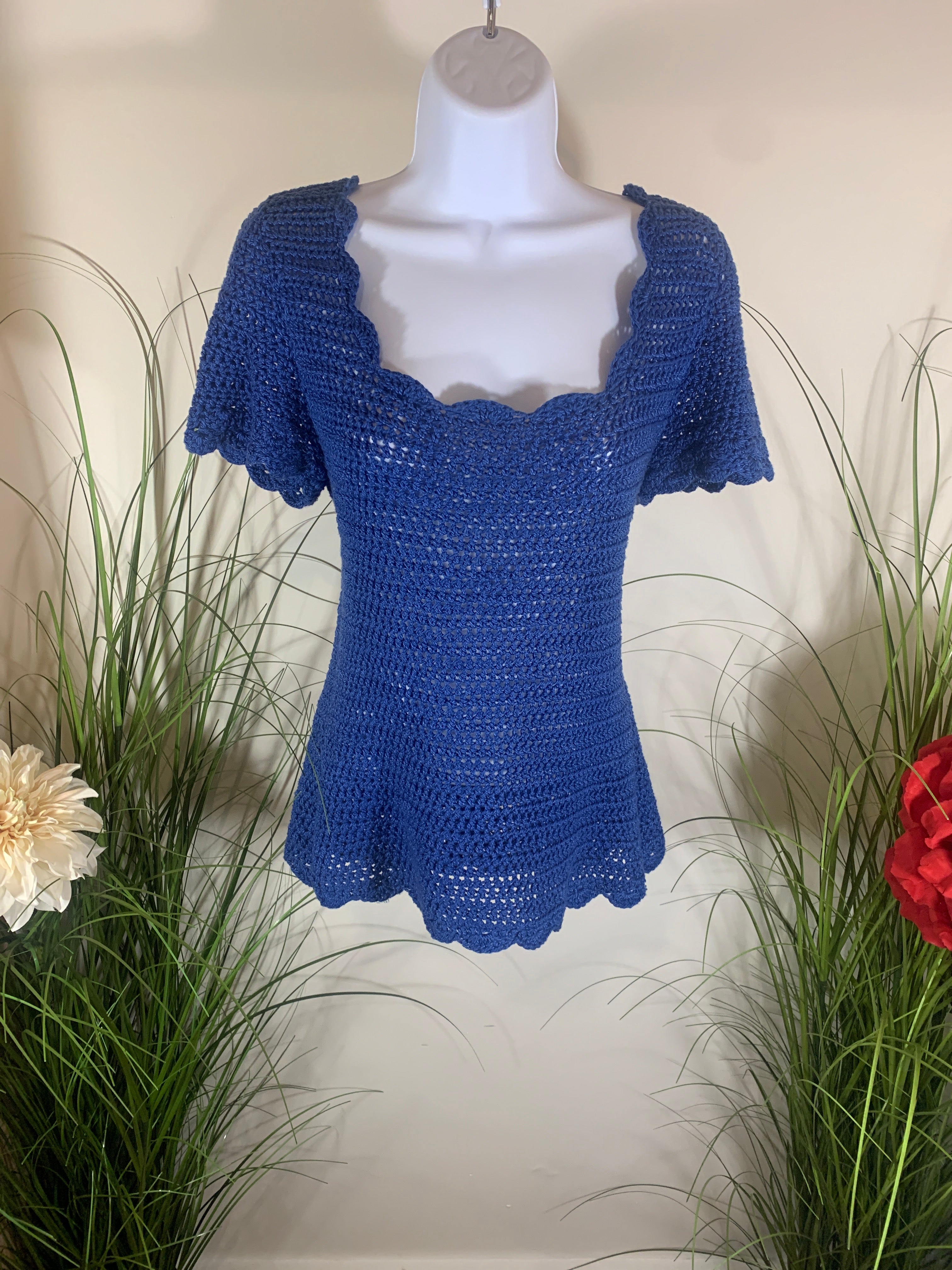 Crocheted Short Sleeve Sweater