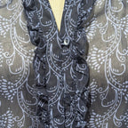 Size 12 Jessica Sheer Ruffle Front Button Up Blouse