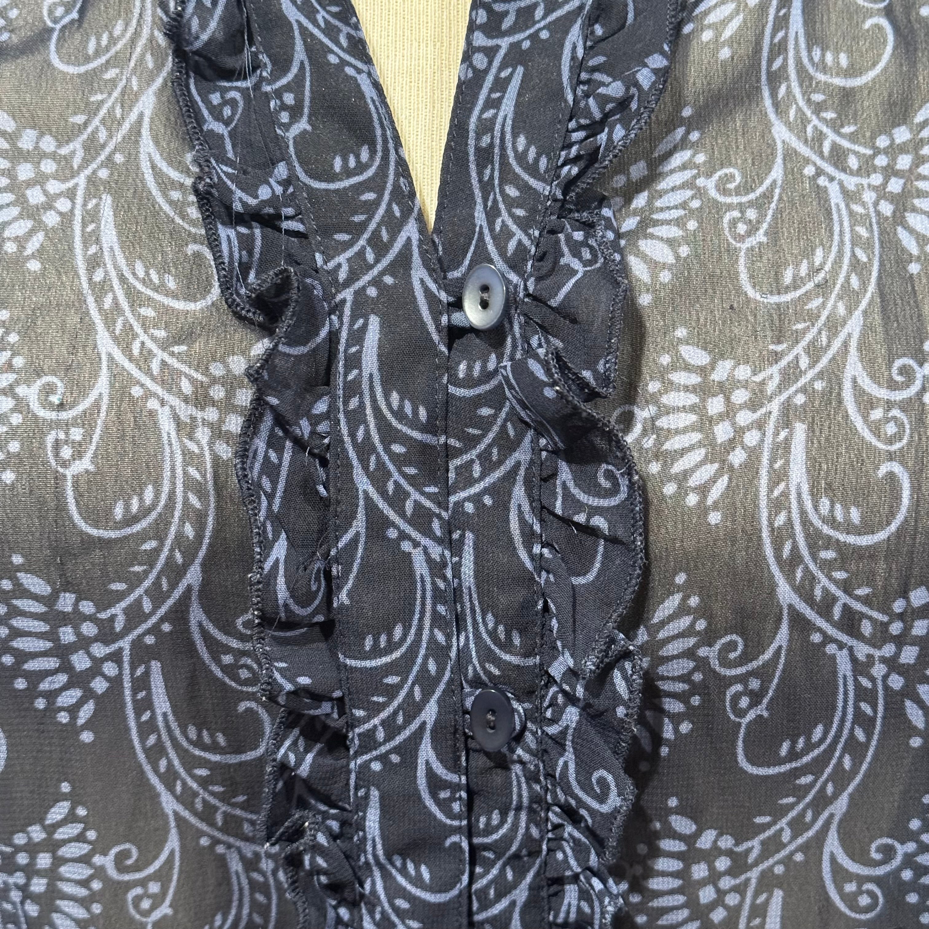 Size 12 Jessica Sheer Ruffle Front Button Up Blouse