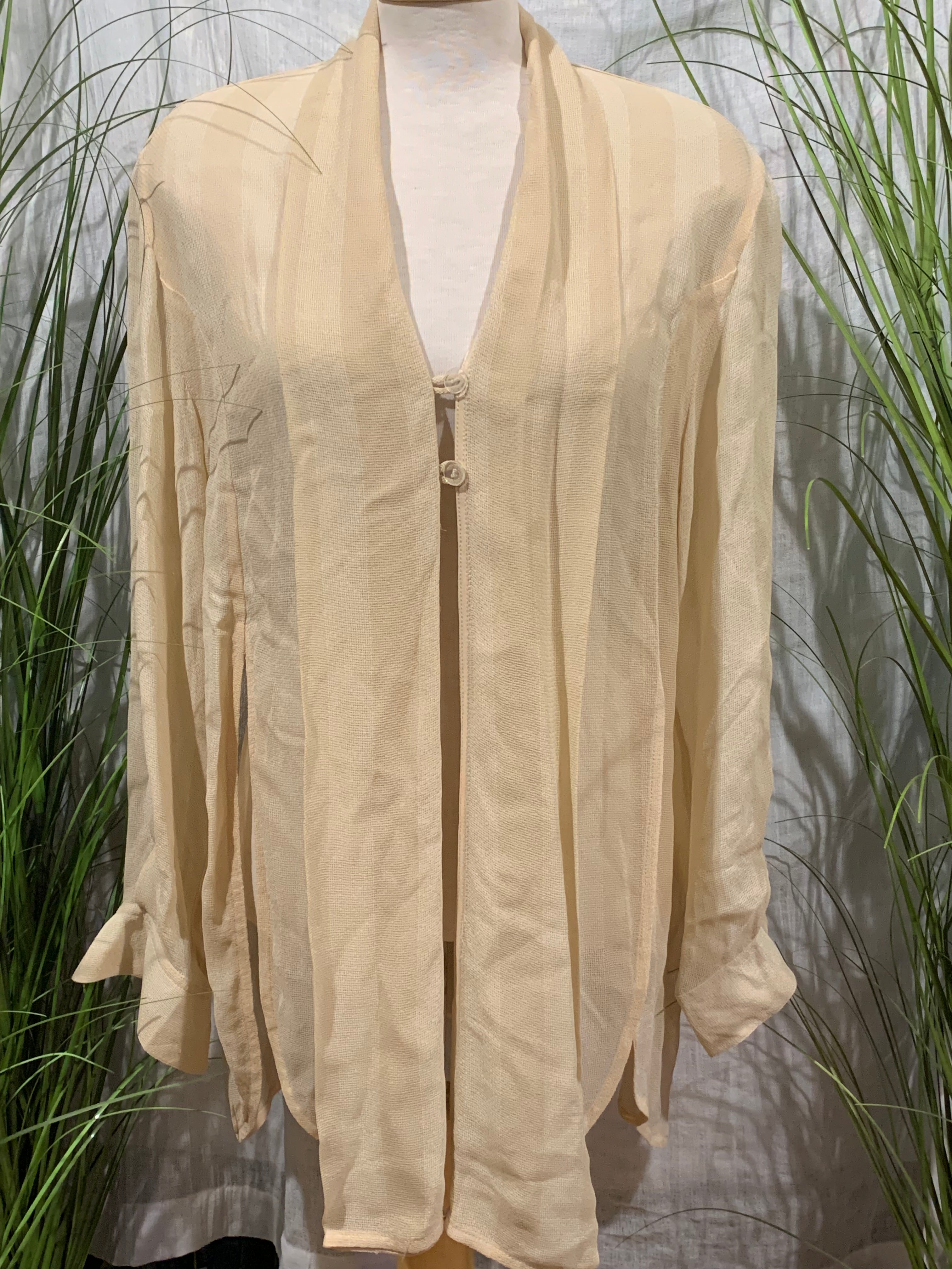 Size M Vintage Wool Blend Marissa Minicucci Light Cream Striped Texture 3 Piece Pant Suit